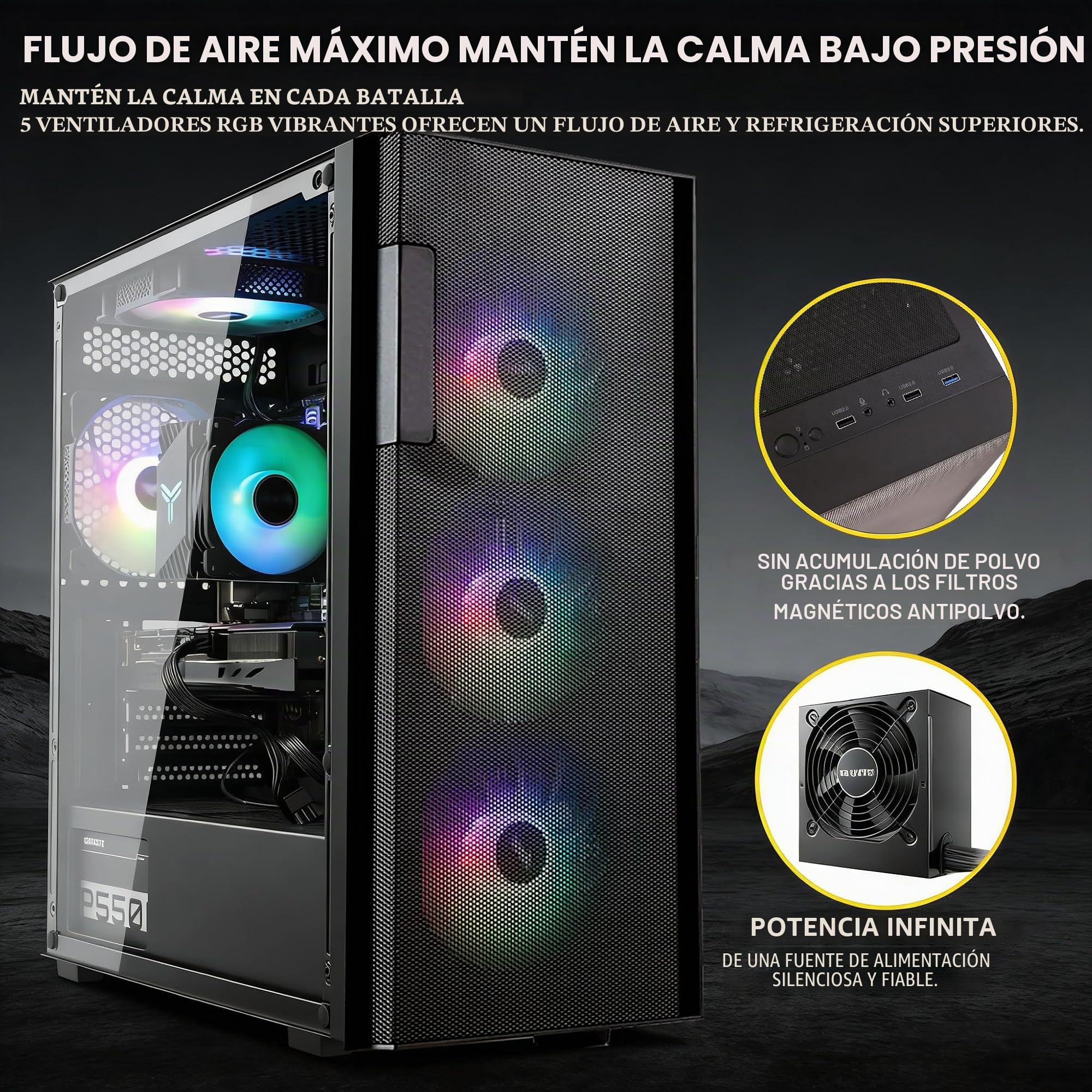 Gaming PC Core i5-14400F, GeForce RTX 4060TI, B610, 16GB(8GB*2) 3200MHz DDR4 RAM, 1TB NVMe SSD, 700W Fuente de alimentación, 5 Ventiladores RGB, WiFi, PC de Juego y creación Potente