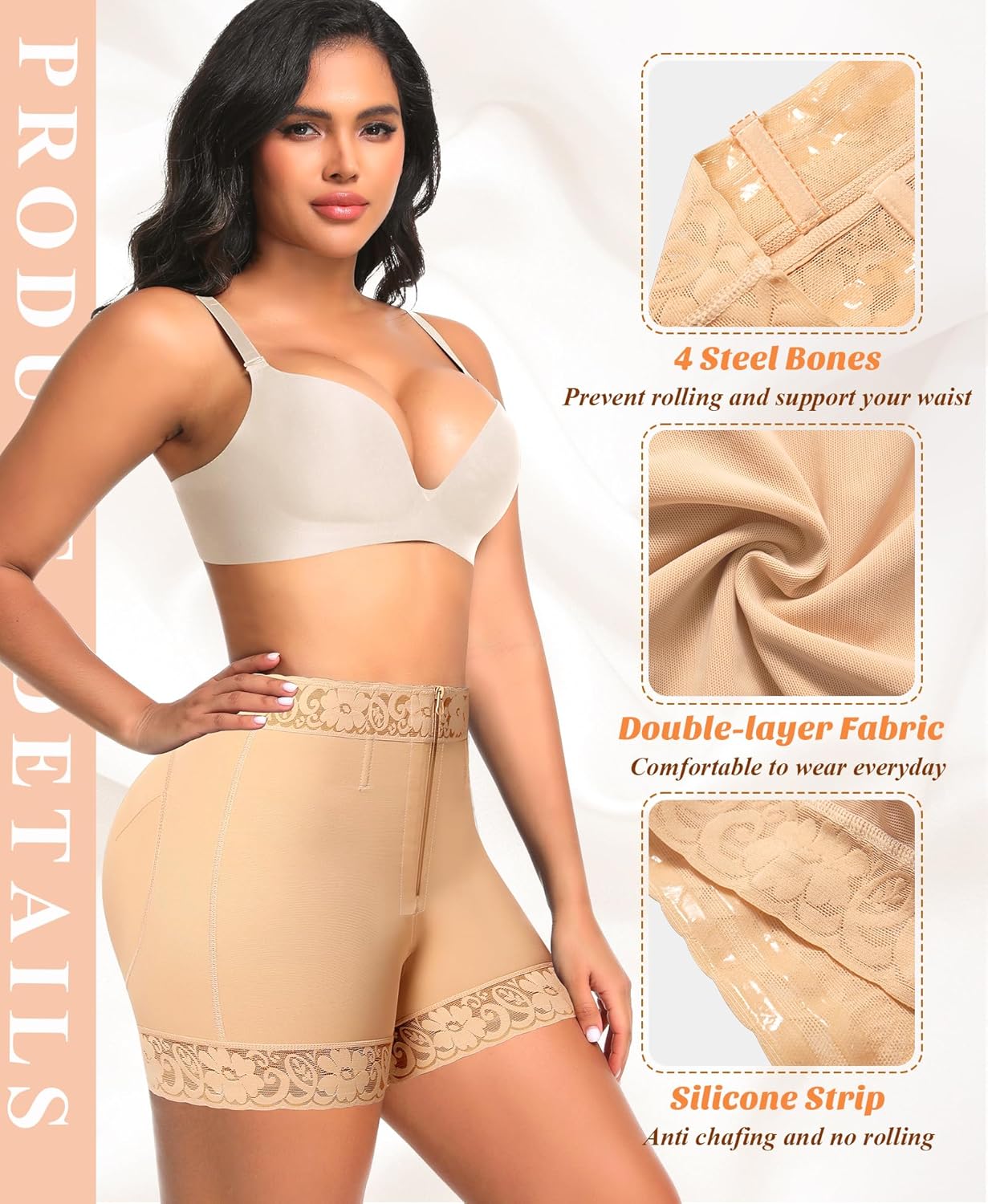 DERCA Butt Lifting Shapewear Padded Underwear for Women Booty Pads Tummy Control Shorts with Hook Zipper Closure - Image 5