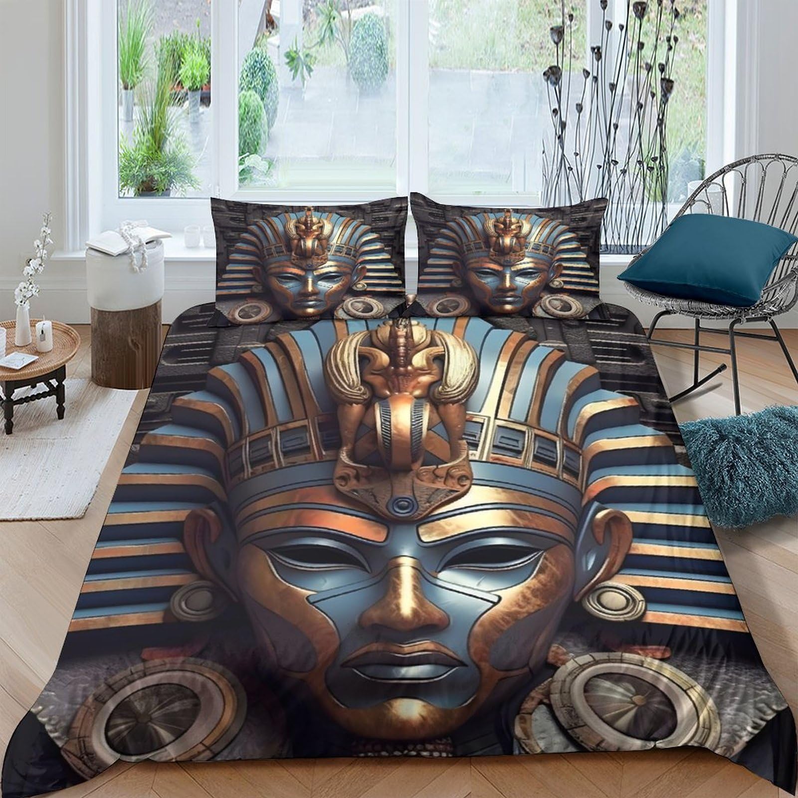 Ctjqhvkz Style-1 3D Printed Egyptian Pharaoh Fitted Sheet Microfiber Soft Breathable Ancient Egypt Bed Cover For Bedroom Dorm Decor Single（135X200cm）