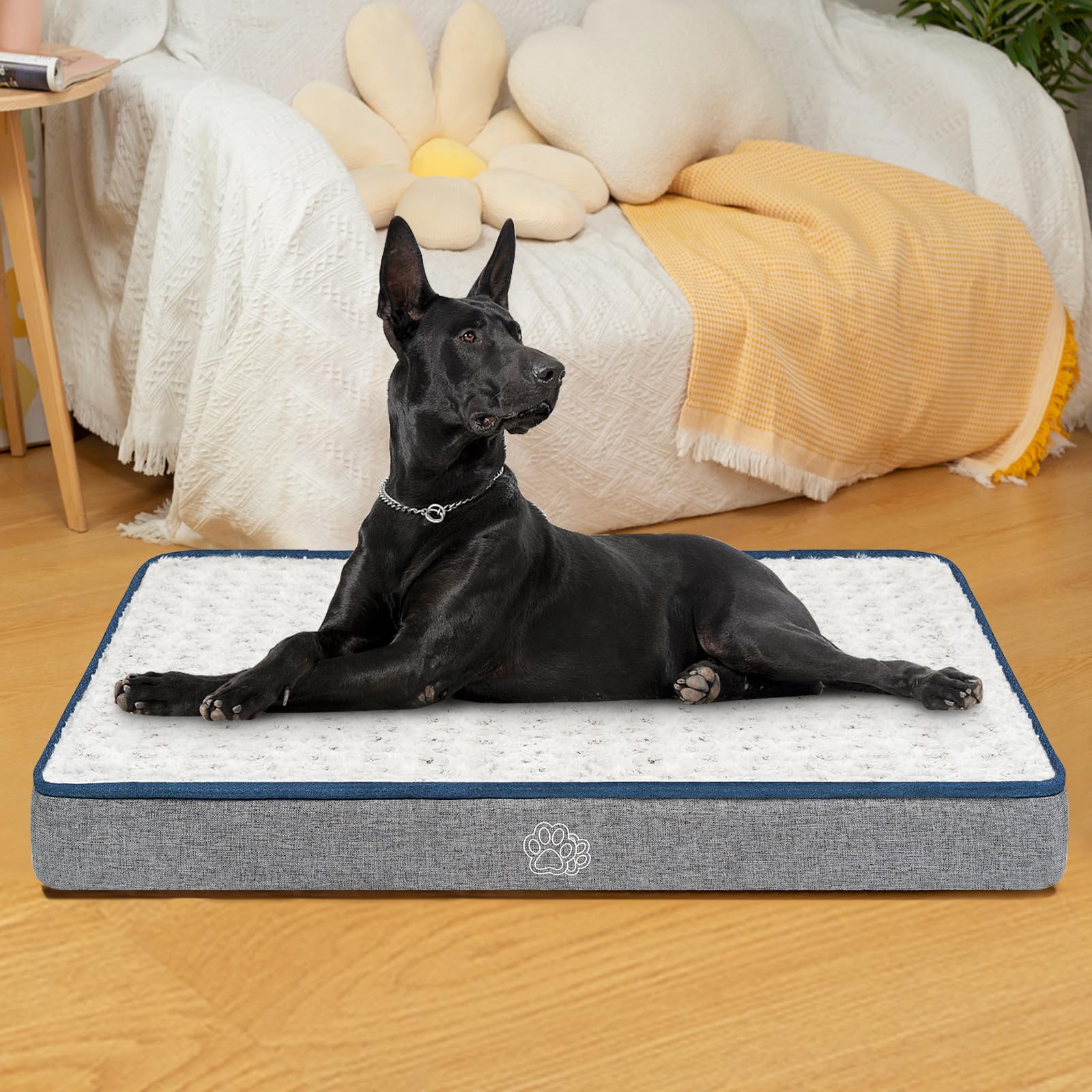 EMPSIGN Cojín para Perro Reversible Desenfundable Jaula, 112x76x7,5cm, Gris | espuma ortopédica alta densidad, fresco/cálido, interior impermeable, lavable en lavadora, para transportín coche