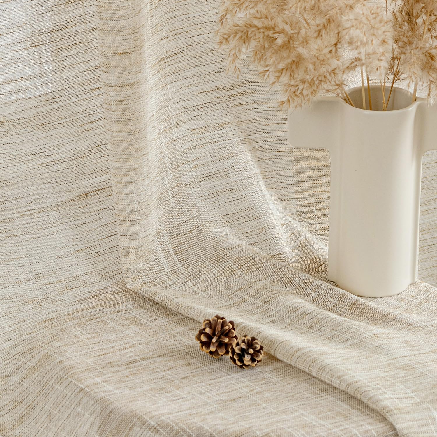 Woaboy Cortinas de Lino Visillo Semitransparente Cortinas Dormitorio Modernas con Ojale para Ventana Salón Habitación 2 Piezas 140x200cm Natural