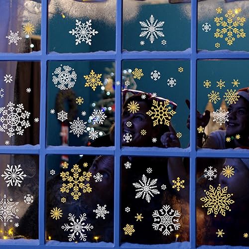 Miniatura 8 de 12 hojas de copos de nieve de Navidad ventana se aferra a copos de nieve de Navidad pegatinas de ventana de invierno extraíbles para ventana de