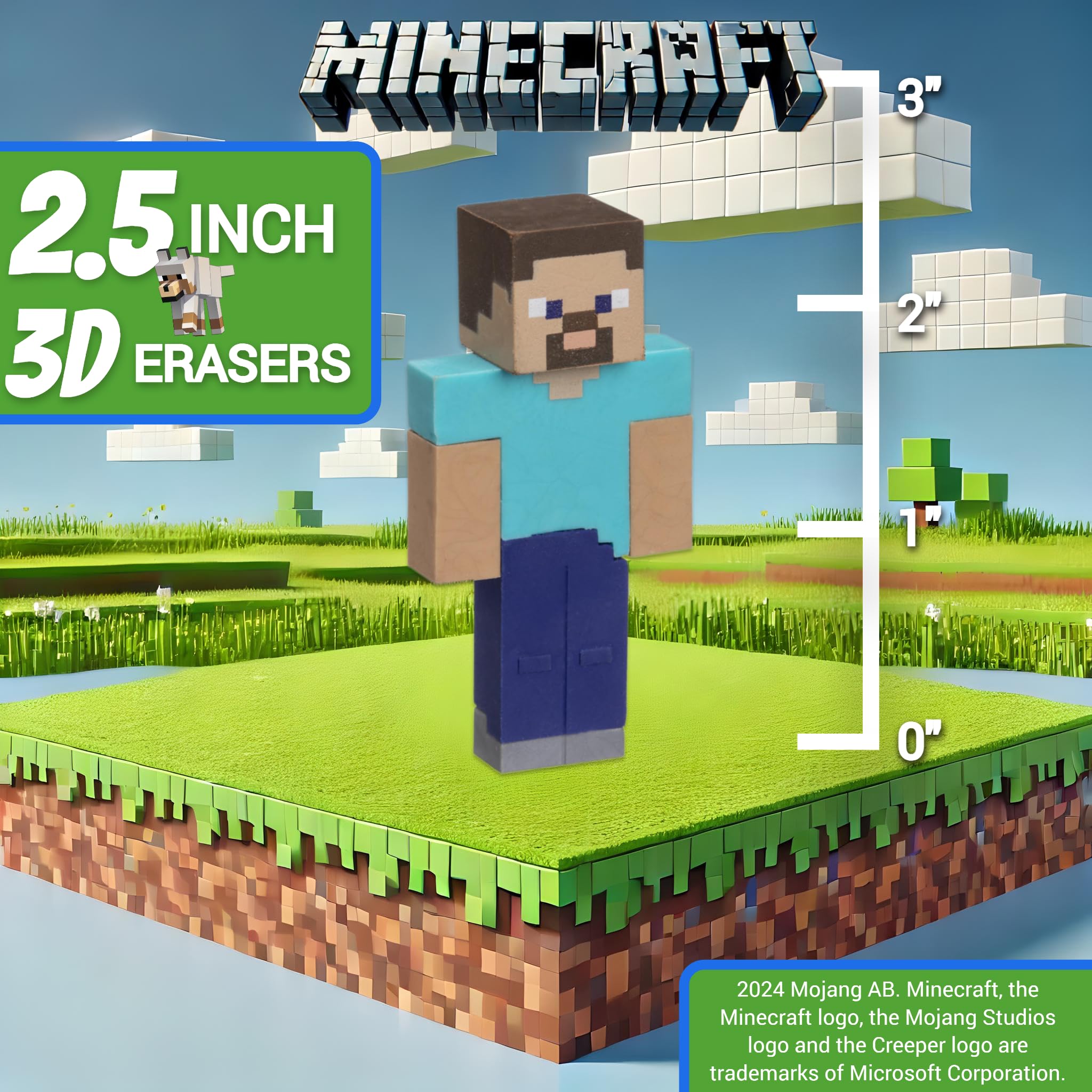 Mine Craft 3D Erasers, 5-Pack Collector Set, 12 Iconic Characters to Collect, Own The Entire Series