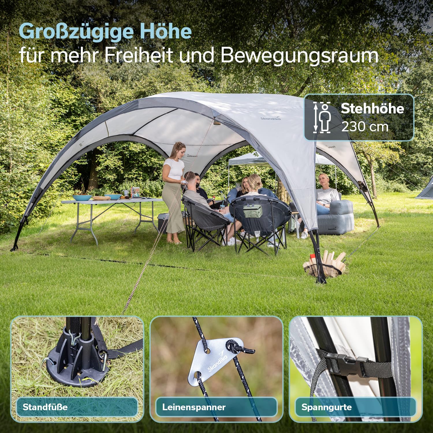 Skandika Pavillon Event Shelter Ascot 350 | Outdoor Gartenpavillon, 230 cm Stehhöhe, Sonnenschutz UPF 50+, wetterfest, Regenschutz, stabile Stahlstangen, Sonnensegel | Partyzelt für Festival, Strand