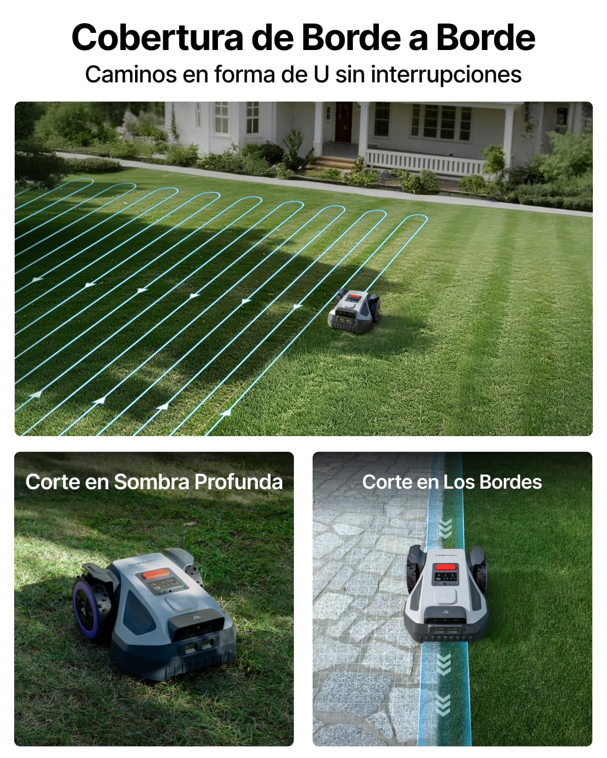 ANTHBOT M9 Cortacésped Robot Sin Cable Delimitador, 1000㎡，Nuevo Genio con Navegación NetRTK y Doble Visión, Evitación de Obstáculos IA, Control por Aplicación - Máx. 1200 m²
