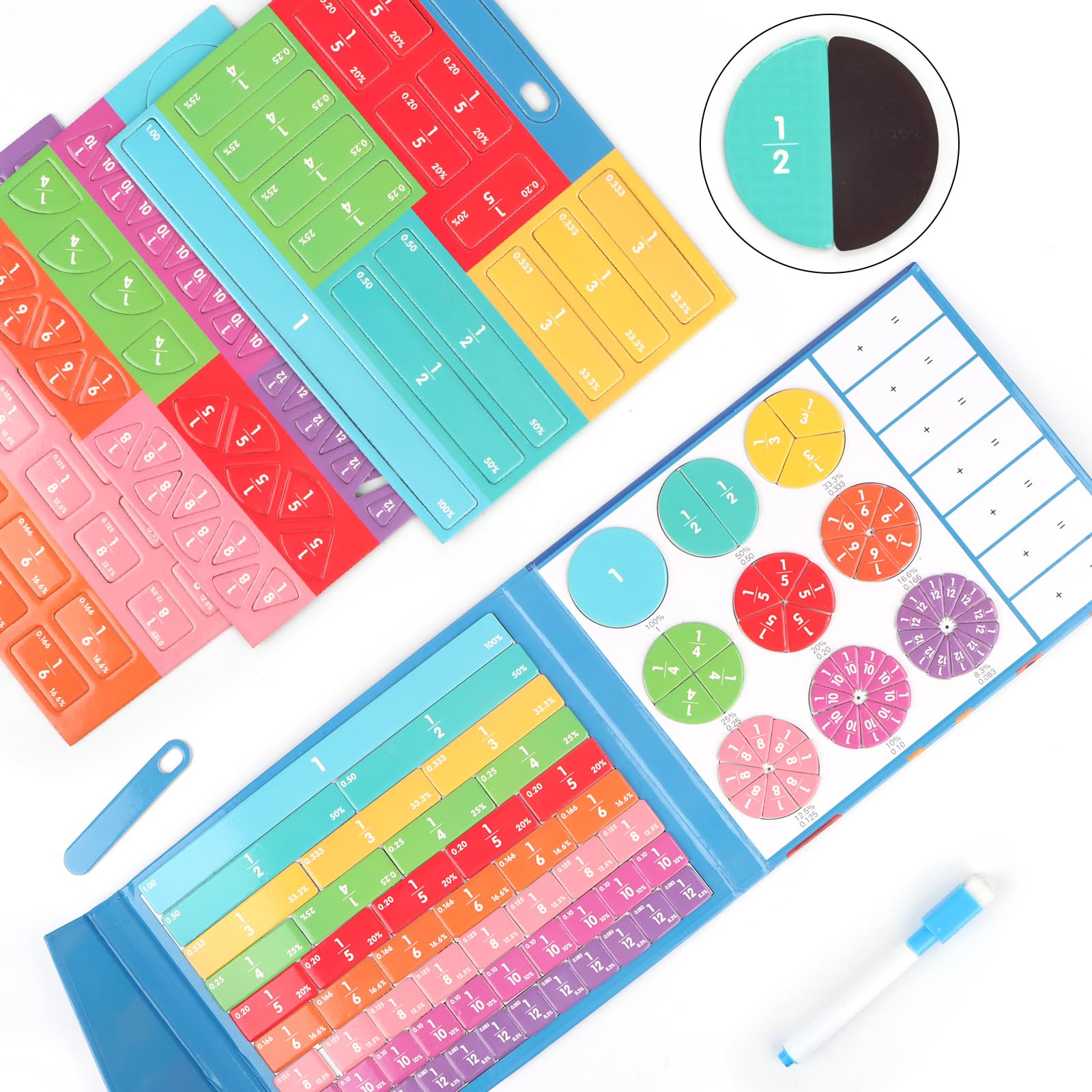 Arytmetyczna zabawka edukacyjna, drewniany materiał Montessori, matematyka Montessori, gra z liczeniem ułamkowym, magnetyczna zabawka edukacyjna, pomoc w liczeniu od 7 lat (Zebra)