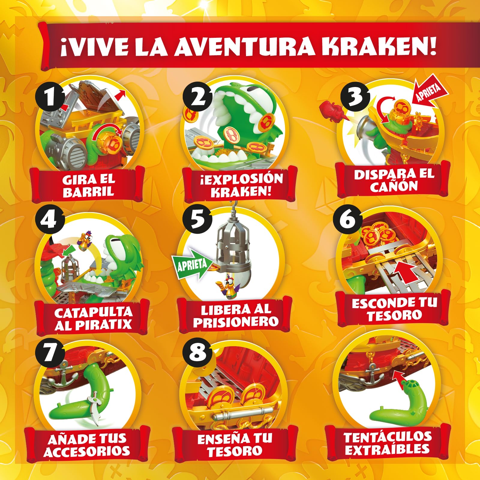 PIRATIX Kraken Ship–Barco Kraken de Piratix.Contiene 1barco Kraken,2Piratix & accesorios exclusivos,1proyectil de cañón,1tesoro exclusivo,6 tesoros dorados,1 bandera exclusiva,1espada,1ancla y1prisión