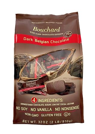 Bouchard Premium Belgian Dark Chocolate with 72% Cacao | Individually Wrapped Pieces 2 LB4 pack - NEW PACKAGING