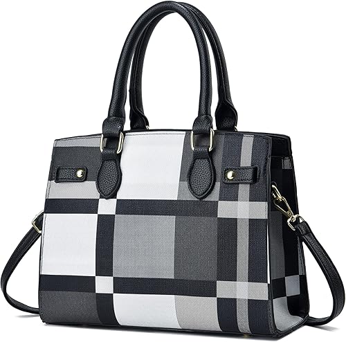 Miniatura 16 de Carteras y bolsos para mujer, bolso de mano de moda con asa superior Verde oscuro,Negro -,Negro marrón,Marrón,Gris,Cuadrícula Negro Gris,Azul