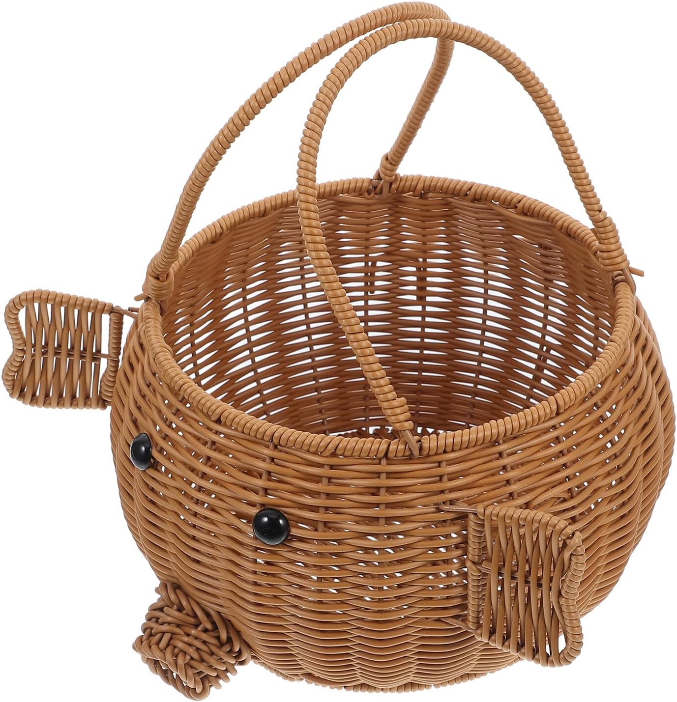 Kisangel Whimsical Pig-shaped Hand-woven Picnic Basket Made From PP Material Compact Snack Storage Organizer for Kitchen Restaurant Decorative Use