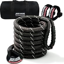 1" x 30ft Heavy-Duty Kinetic Tow Rope 48,500 lbs Breaking Strength 30%+ Elasticity Reflective Recovery Rope with 2 Soft Shackles for Off-Road Truck, SUV, ATV, UTV, Tractor Black