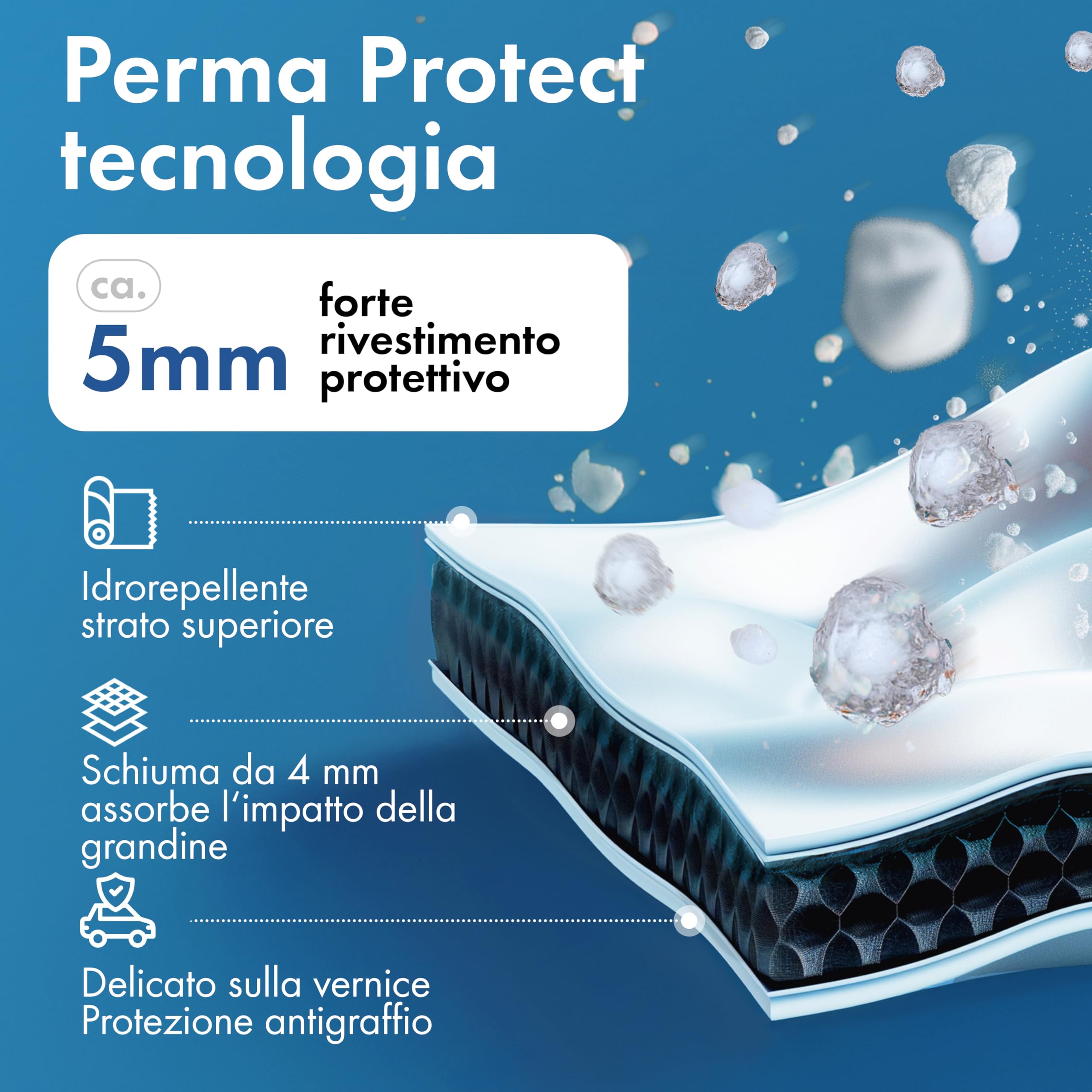 WALSER telo copriauto antigrandine, copertura antigrandine auto, copertura auto idrorepellente, copriauto completo per esterni, telo rivestimento veicolo veicolo M lunghezza max. 401-425 cm