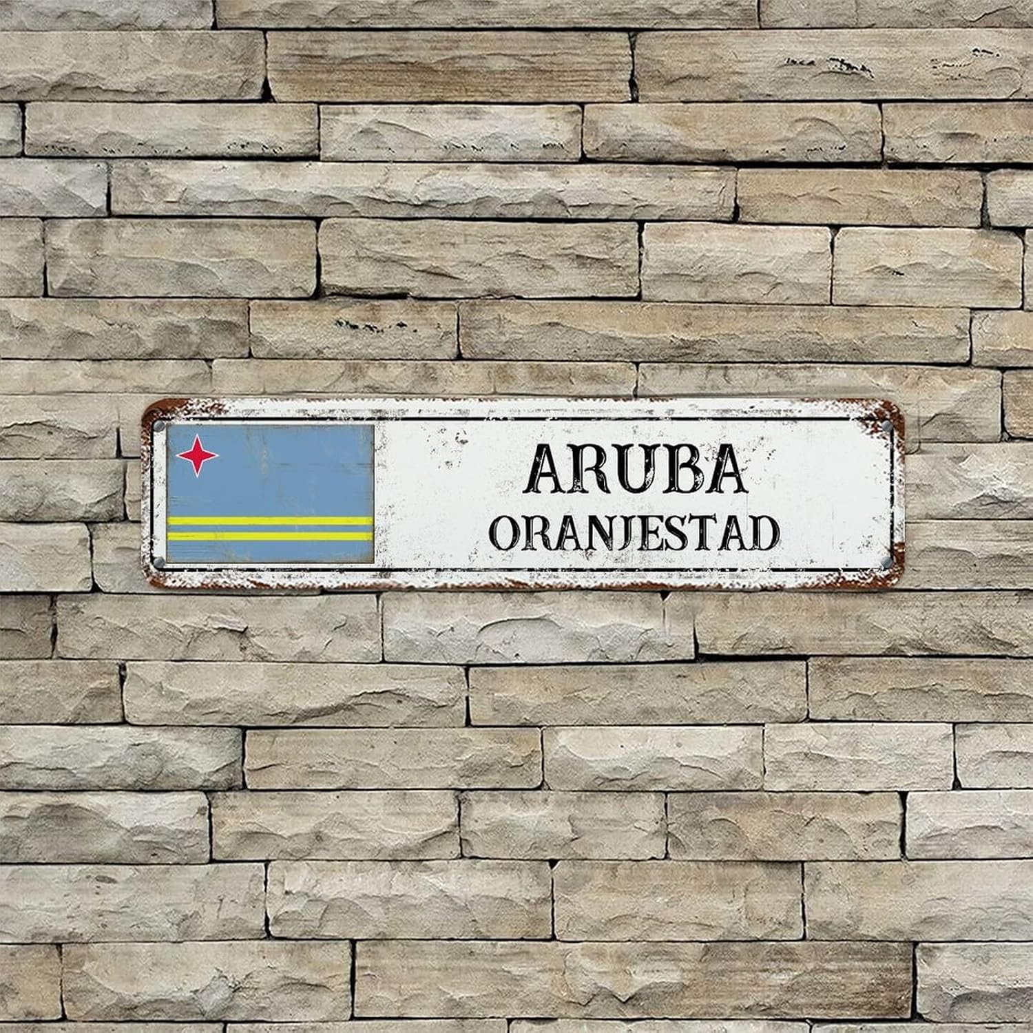 Aruba Flag Retro Metal Art Sign Wall Art Decor Aluminum Metal Sign Vintage Quality Hanging Signs Aruba Easy Mounting Weatherproof Fade Resistant Flag Street Sign for Farmhouse Living Room Home 3x12in