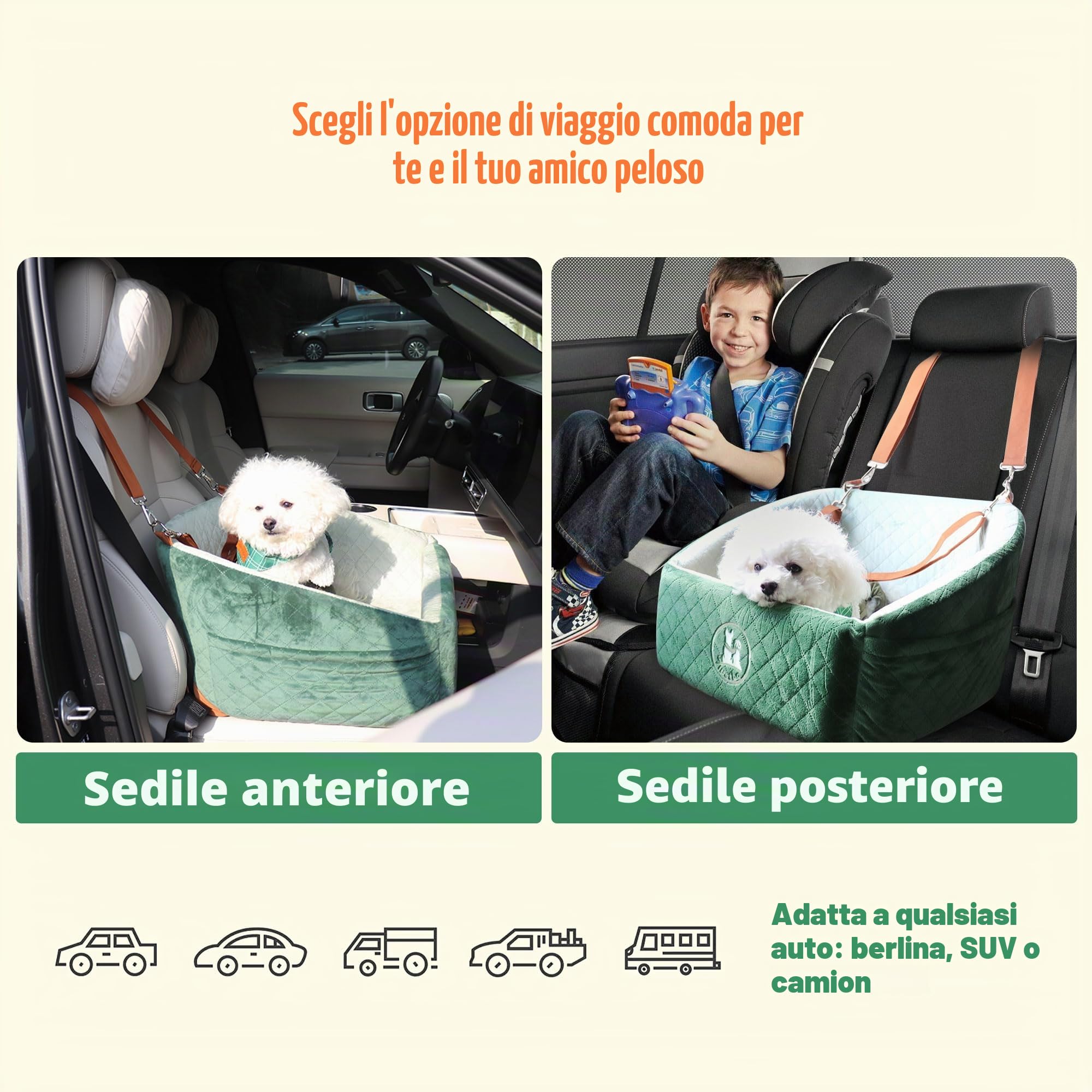 Seggiolino per Cani Auto per Piccoli & Medi Cani – Protezione Anti-Crash, Antiscivolo, Protegge l'Interno dell'Auto, Rimovibile & Lavabile