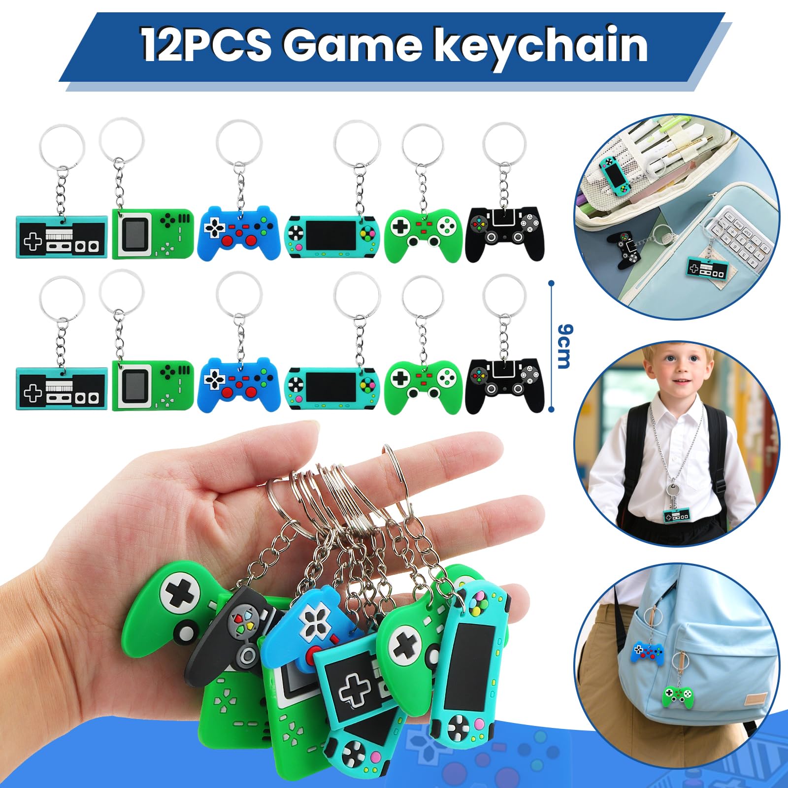 56 PCS Favores de Fiesta de Videojuegos con Llavero de Controlador | Juego Bandas de Bofetada Bolsas con Cordón Tatuajes Temporales Pulsera Silicona Mantel, para Fiestas Temáticas Videojuegos