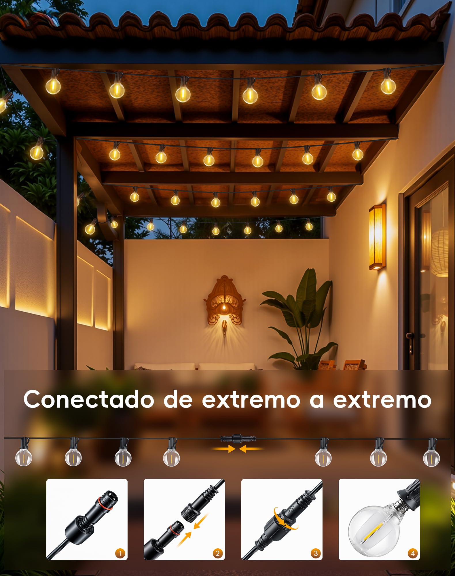 Guirnalda Luces Exterior Jardin 9M - 30Ft Luces LED Terraza Exterior G40 Bombillas Exteriores Guirnaldas Impermeable Iluminacion Lampadas Enchufe Outdoor Light para Patio Jardín Partido