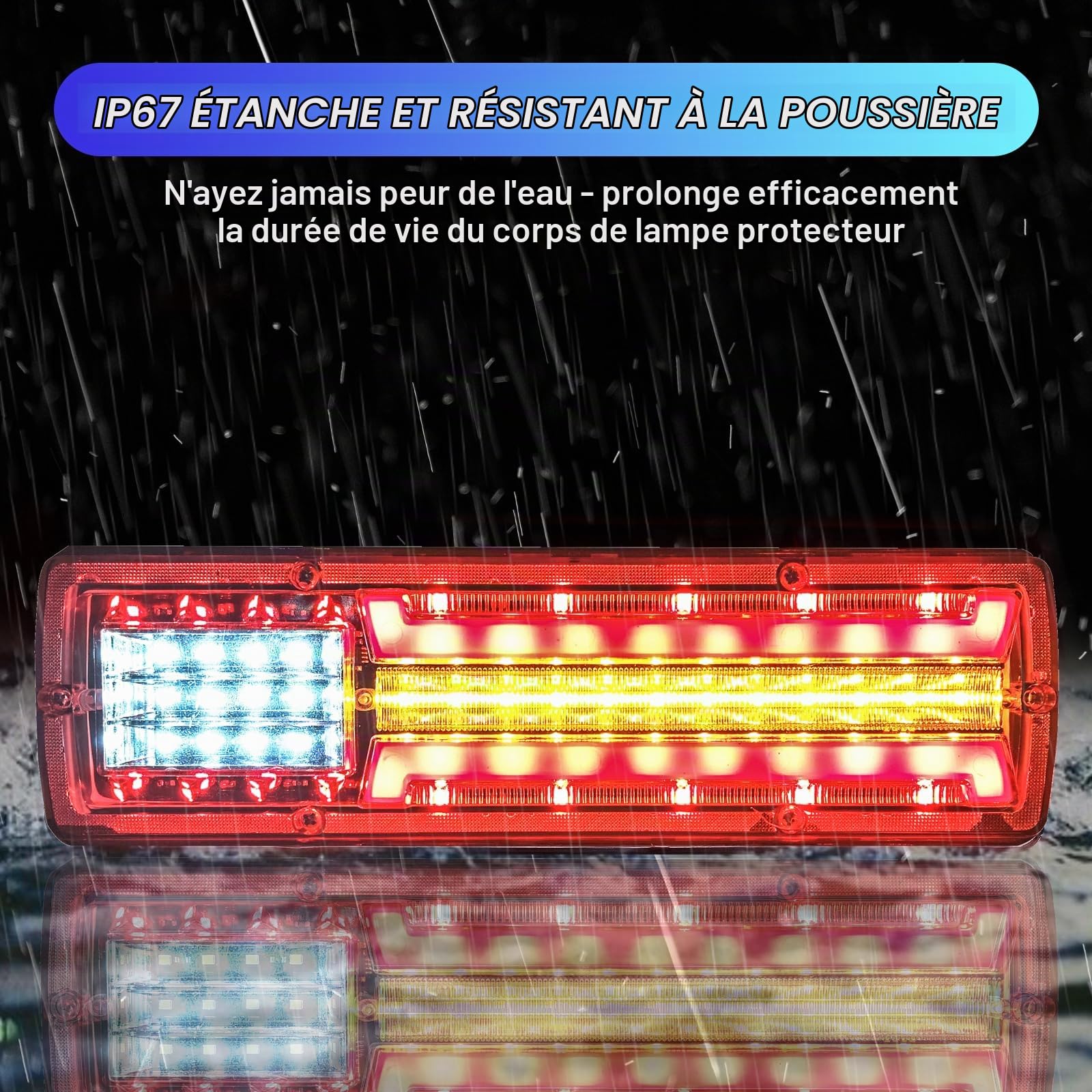 2Pcs Feux Arrière de Remorque 62-LED 12V Feux Arrière Clignotants Feux Stop IP67 étanche Multifonction Remorque Camion Caravane Van Bateau Feux Arriere Kit.