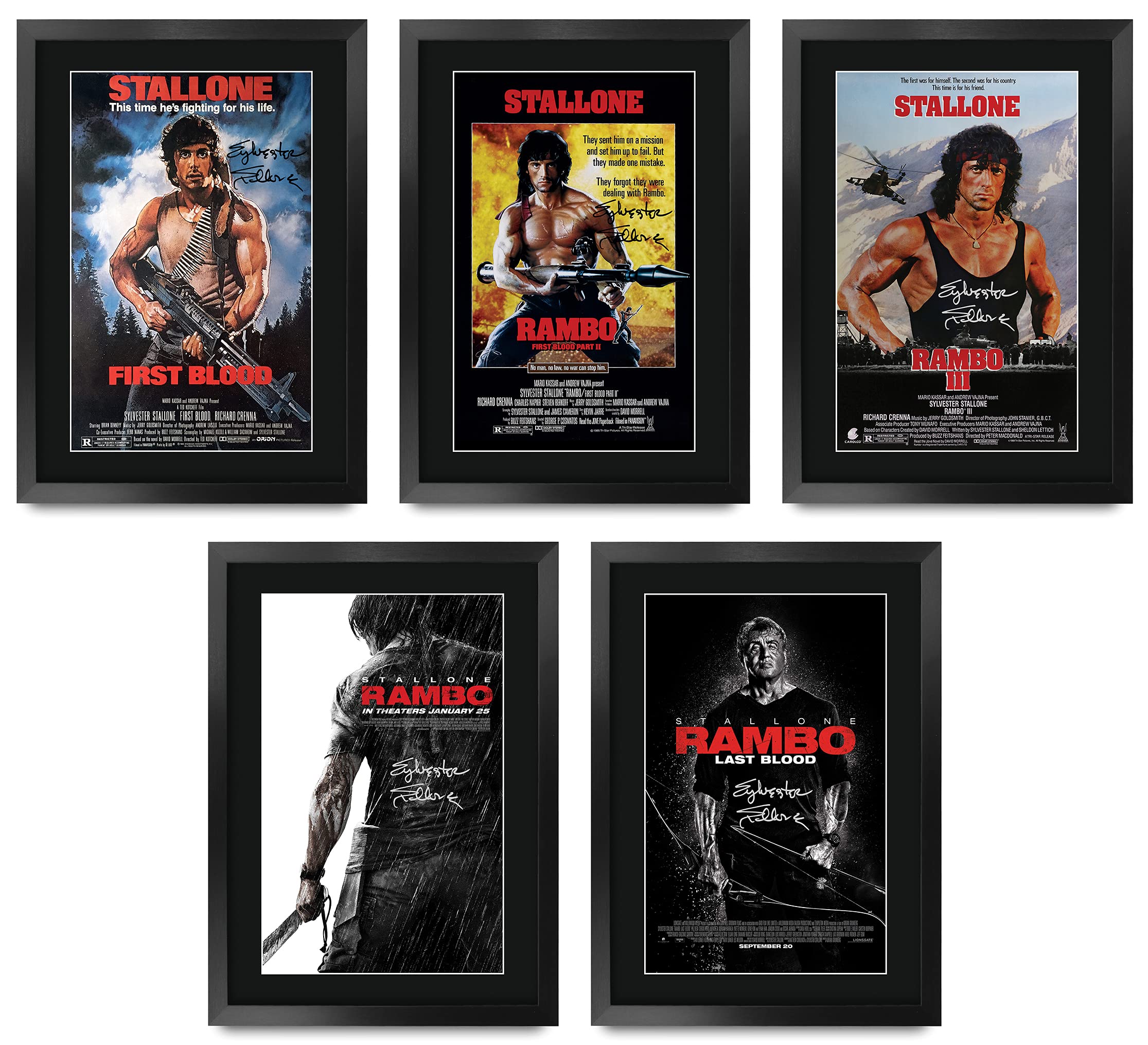 HWC Trading DE A3 Rambo Sylvester Stallone Geschenkset Gedruckte Poster Signiertes Autogramm-Foto für Filmfans - A3 Gerahmt