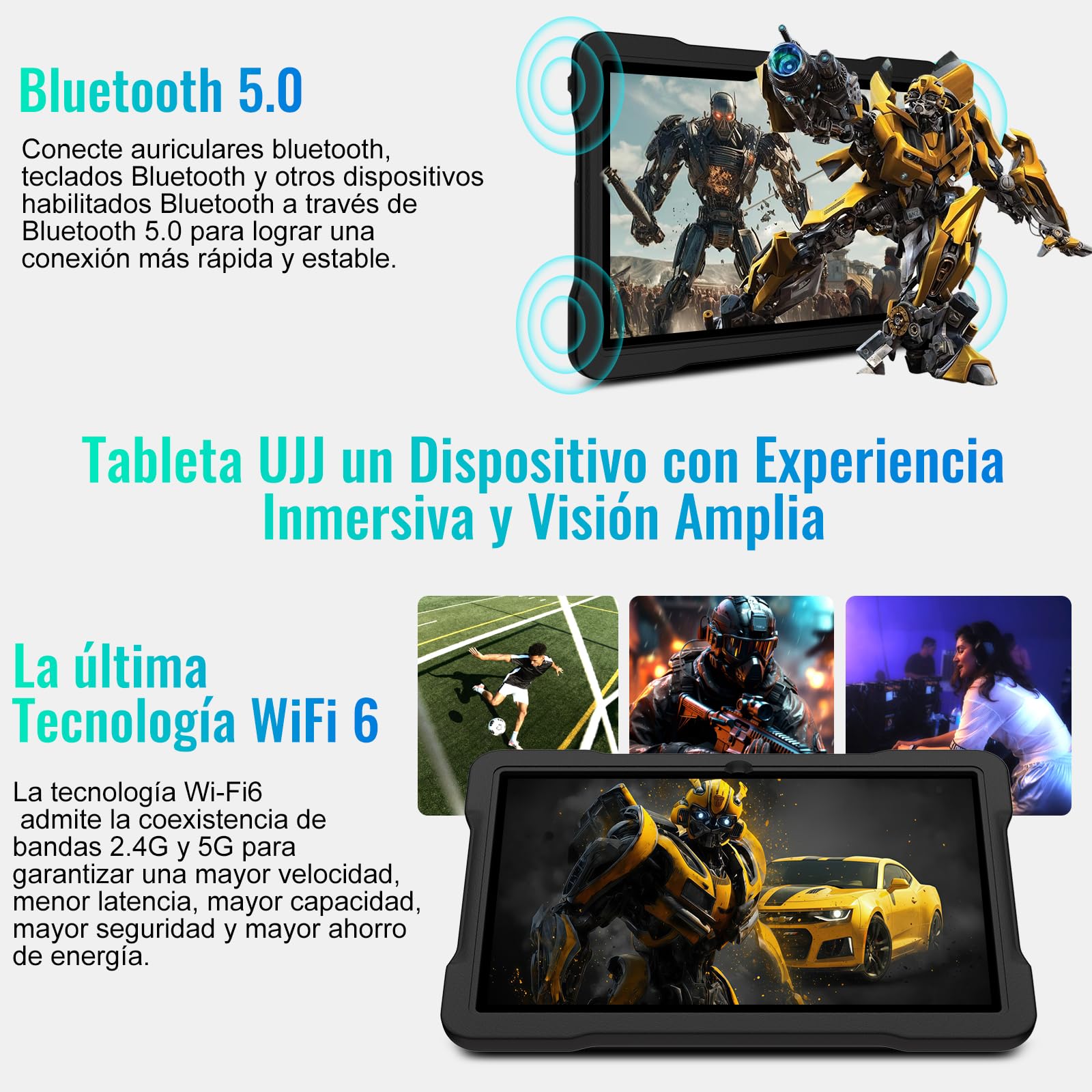 Tablet 10 Pulgadas con 30GB RAM+TF 2TB, Octa-Core 2.0Ghz/GMS, Widevine L1/5G WiFi/Bluetooth 5.0, Juegos Educativos, 5MP+8MP/1280*800, Tablet Android 15 tablet Niños con Funda EVA+360° Giratorio, Negro