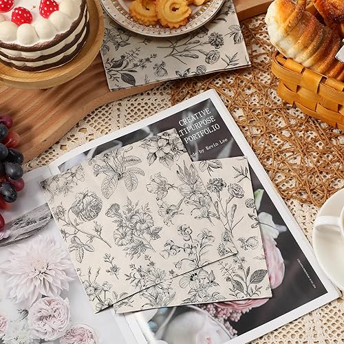 Miniatura 4 de Tatuo Servilletas de papel florales de baño, servilletas desechables decorativas de flores blancas y negras para primavera, cumpleaños, boda,