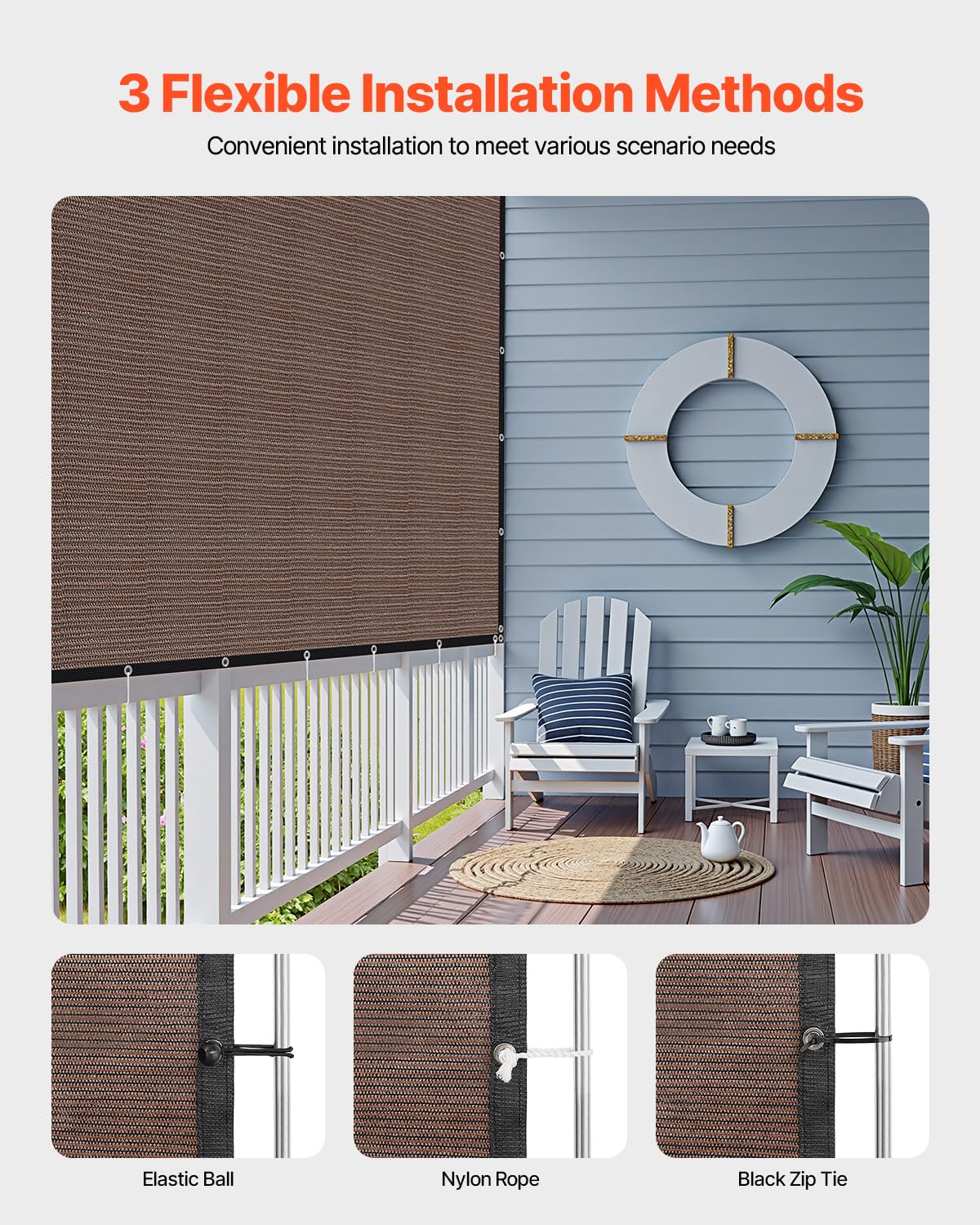 VEVOR Voile d'ombrage 90%, 2440 x 3660 mm, Filet d'ombrage avec œillets en Acier INOX, Toile de Protection en PEHD Haute densité 140 g/m², pour extérieur, terrasse, Jardin et arrière-Cour, Marron