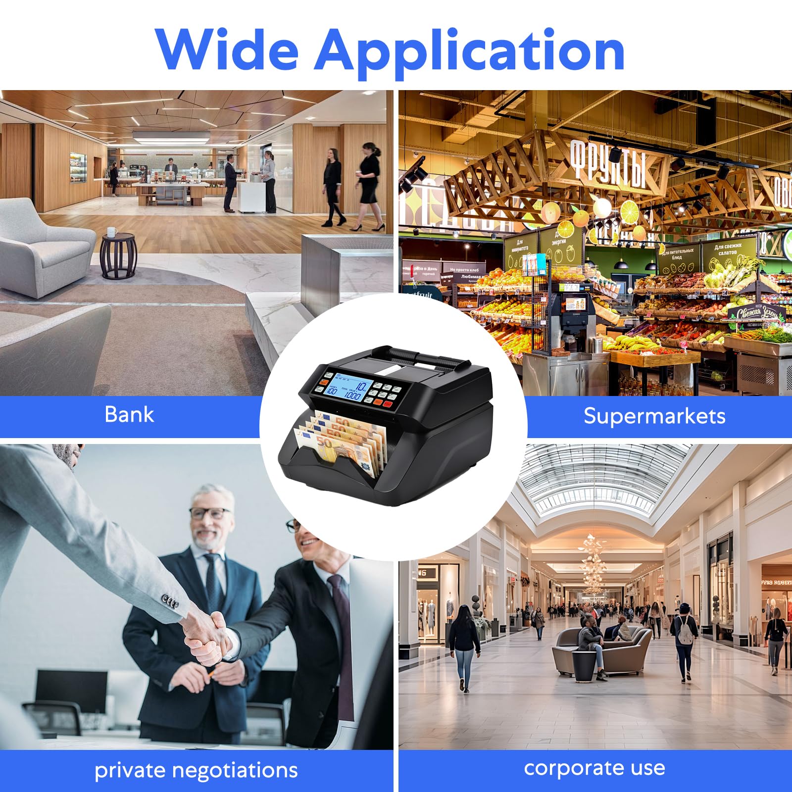 Compteuse de Billets Professionnelle Machine a Compter les Billets, Détection UV/MG/IR/MT, 1000 Billets/Min, Machine Compte Billet Affichage LCD 3,5” et Écran LED Externe, Mode Addition, Valeur et Lot