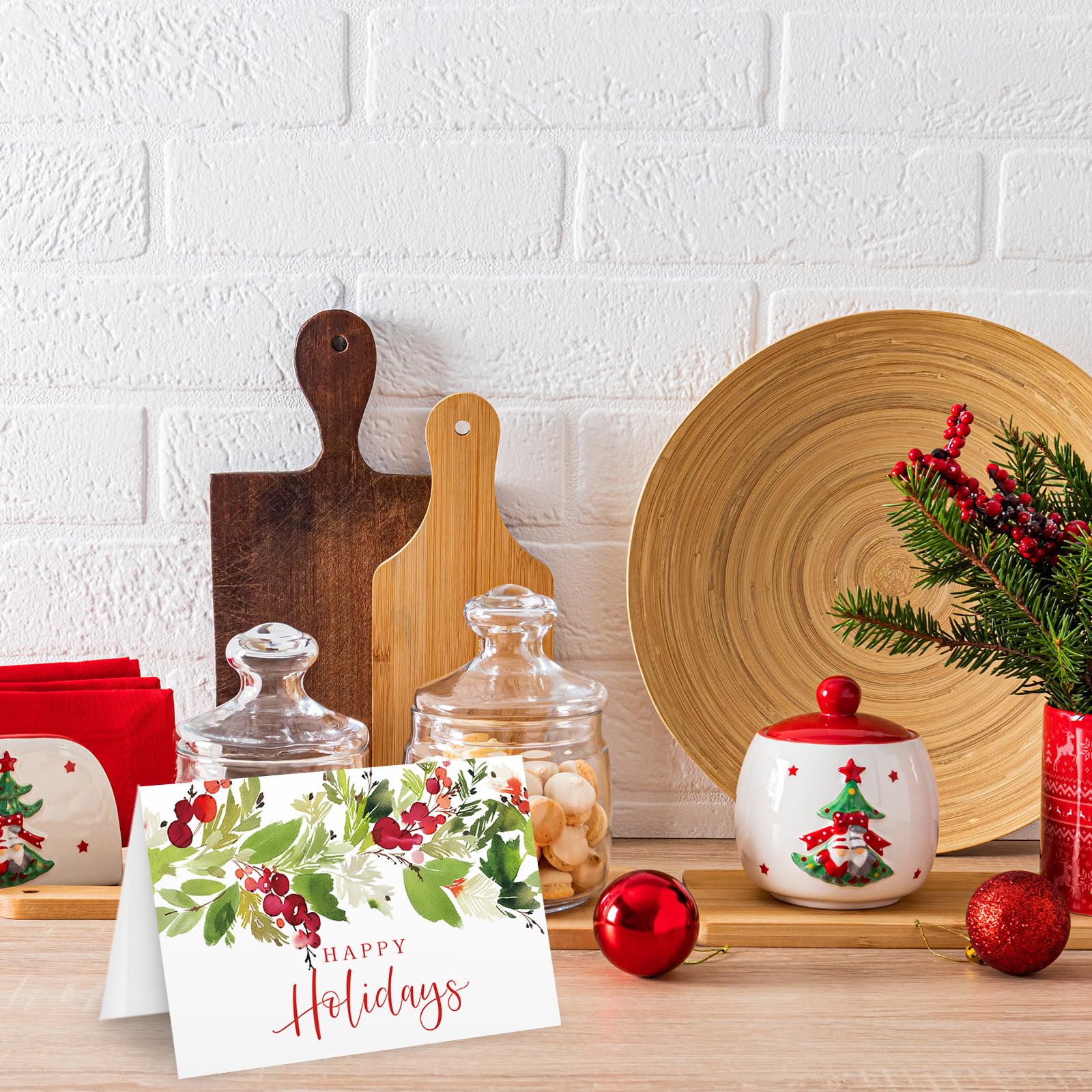 Whaline Lot de 100 cartes de vœux de Noël en vrac, cartes de vœux « Happy Holidays » avec feuilles vierges avec enveloppe autocollante pour vœux d'anniversaire