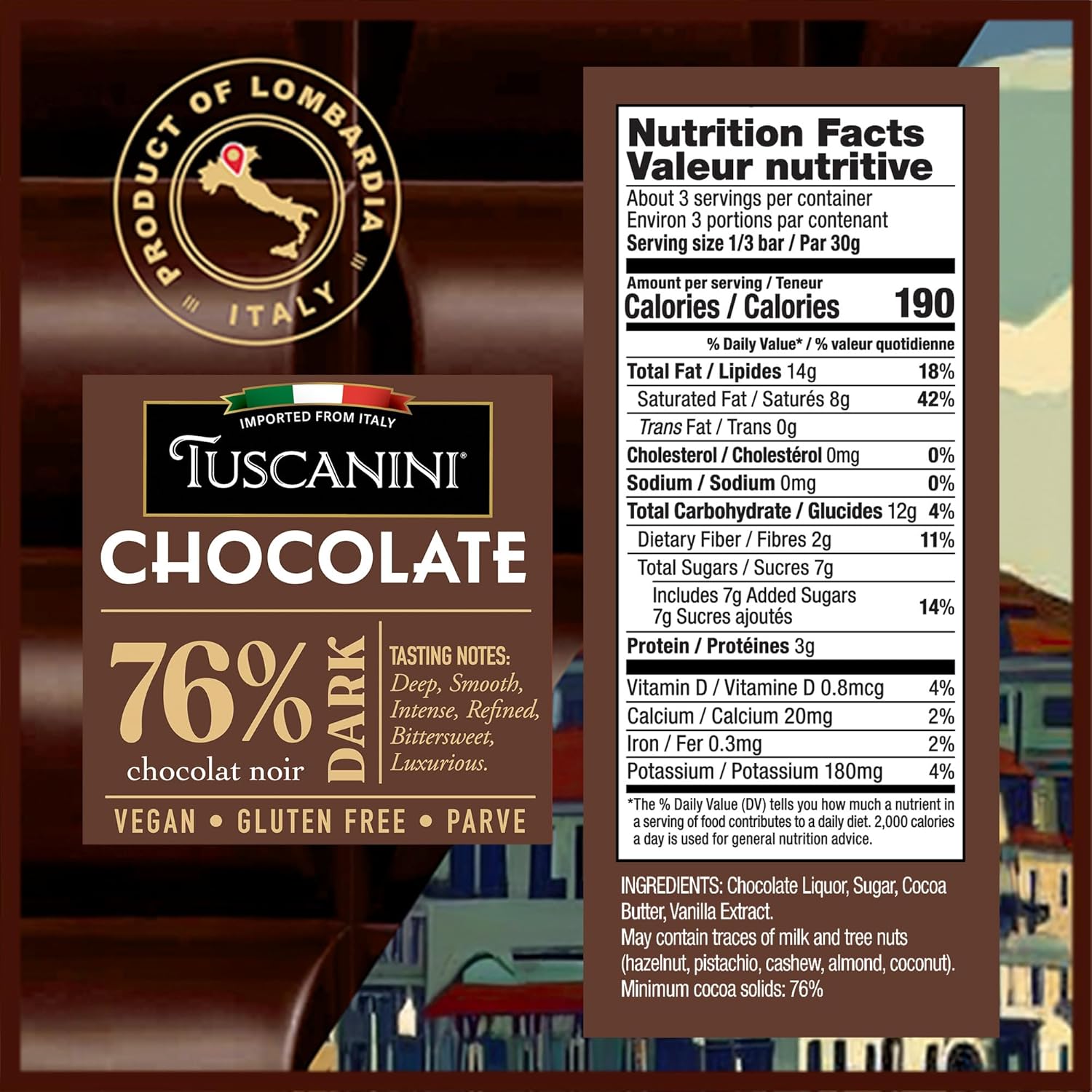 Tuscanini Dark Chocolate Variety Pack – 4 Flavors, 3.5oz Bars | Imported from Italy | Vegan, Gluten Free, Dairy Free | Dark & Smooth, Almond, Cacao Nibs, 76% Extra Dark | Gourmet European Chocolate