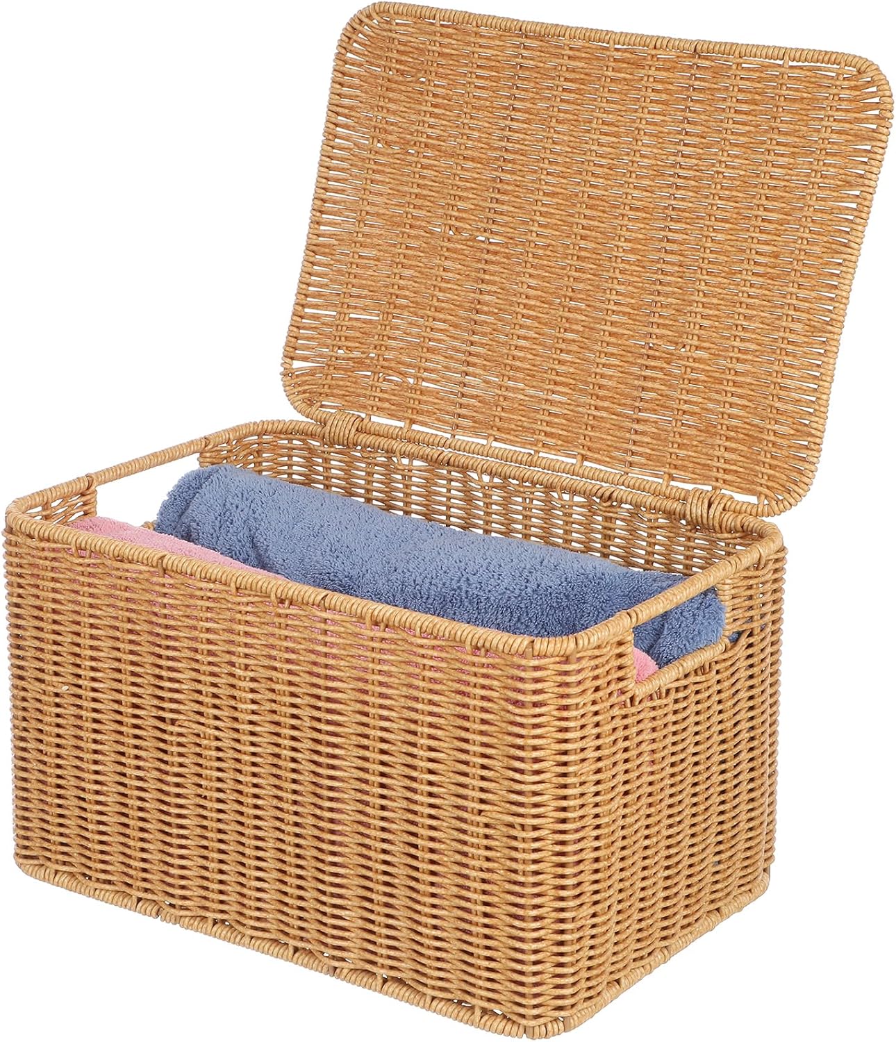 DOITOOL Woven Storage Basket with Lid and Frame Multipurpose Cube Storage Box for Clothing Toys and Sundries Large 12.59 X 8.66 X 7.08 Inch Organizer for Home and Bedroom