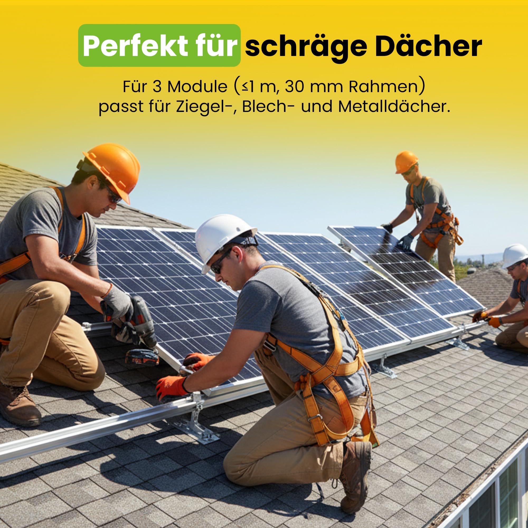 Zestaw mocujący ze śrubami trzpieniowymi do montażu dachów skośnych, 3 panele solarne, wysokość ramy 30 mm