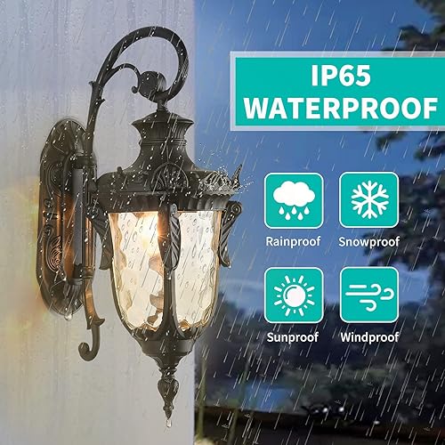 Miniatura 10 de Lámpara Lonedruid de pared, para exterior, impermeable, con pantalla de vidrio martillado, con certificación UL, para porche y hogar