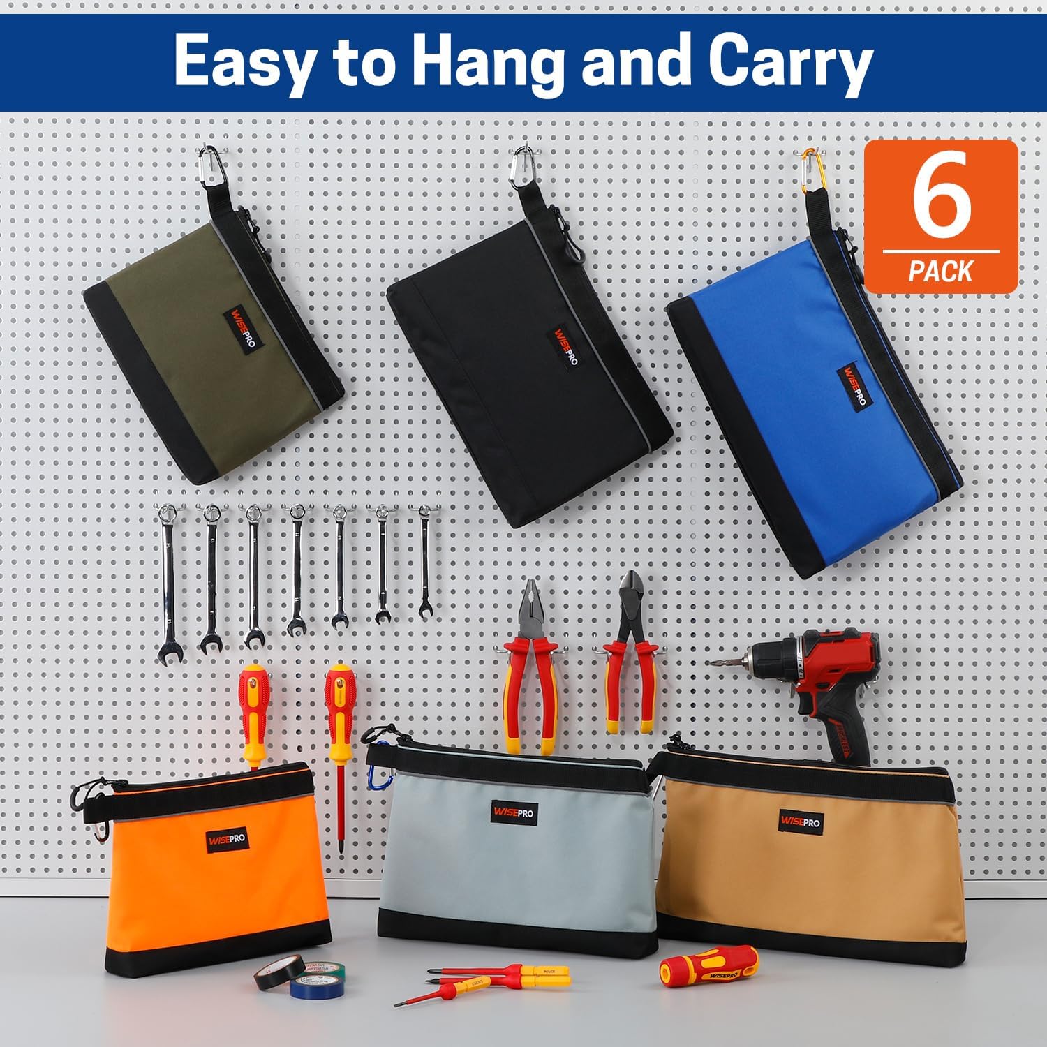 Zipper Tool Pouches, Multi-Purpose Utility Tool Bags Organizer for Small Hand Tools, Screws, Nails, Hardware, Pliers & Wrenches, Storage Pouch Set for Electricians, Plumbers, HVAC & Mechanics