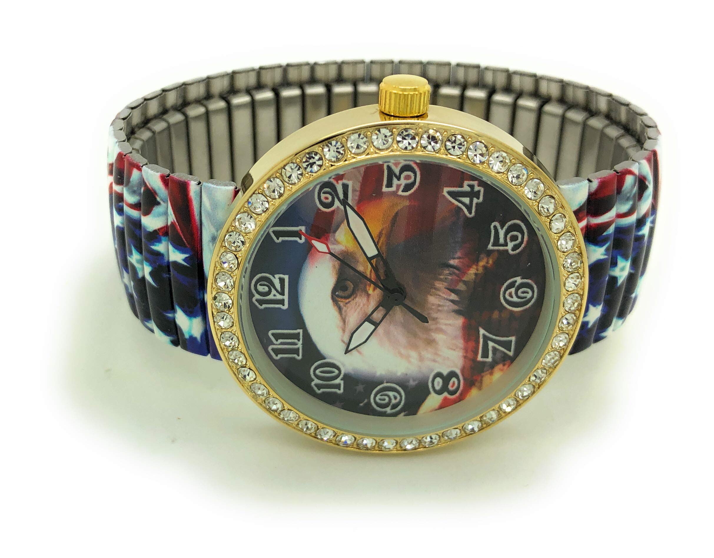VERSALES Varsales Ladies Novelty Elegant Stretch Elastic Band Analog Quartz Fashion Watch (Eagle USA Flag)