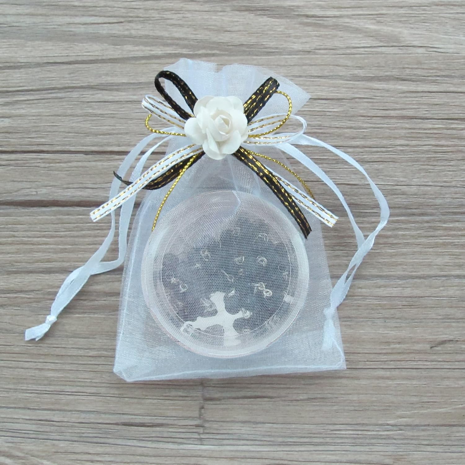 Memorial Rosary Gift Bulk (12 PCS) Black Scented Wood Beads with Clear Container and Black Ribon and Charm Rememberance of Deceased Favor (Pur)