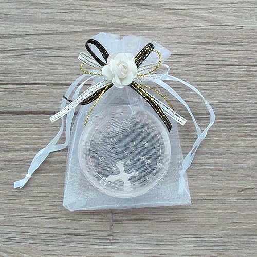 Miniatura 5 de Regalo de rosario conmemorativo a granel (12 piezas) de cuentas blancas, contenedor transparente, bolsa negra, cinta con dije de cruz para recuerdo