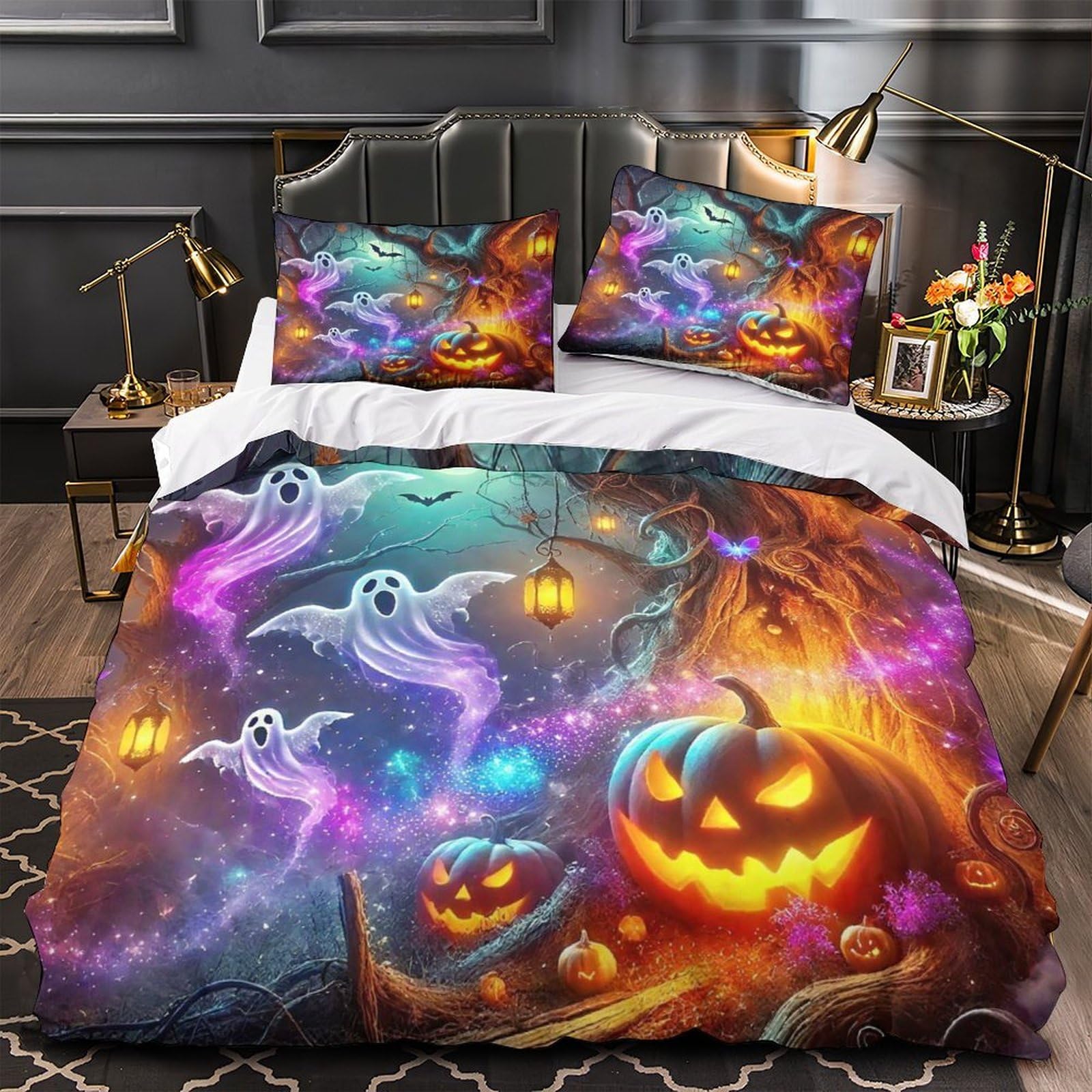 Housse de couette Halloween 3D avec fermeture éclair cachée lit King 220x240