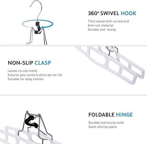 Miniatura 4 de Paquete de 80 perchas para faldas de alta calidad, juego de perchas delgadas que ahorran espacio con abrazadera, colgador para pantalones, perchas