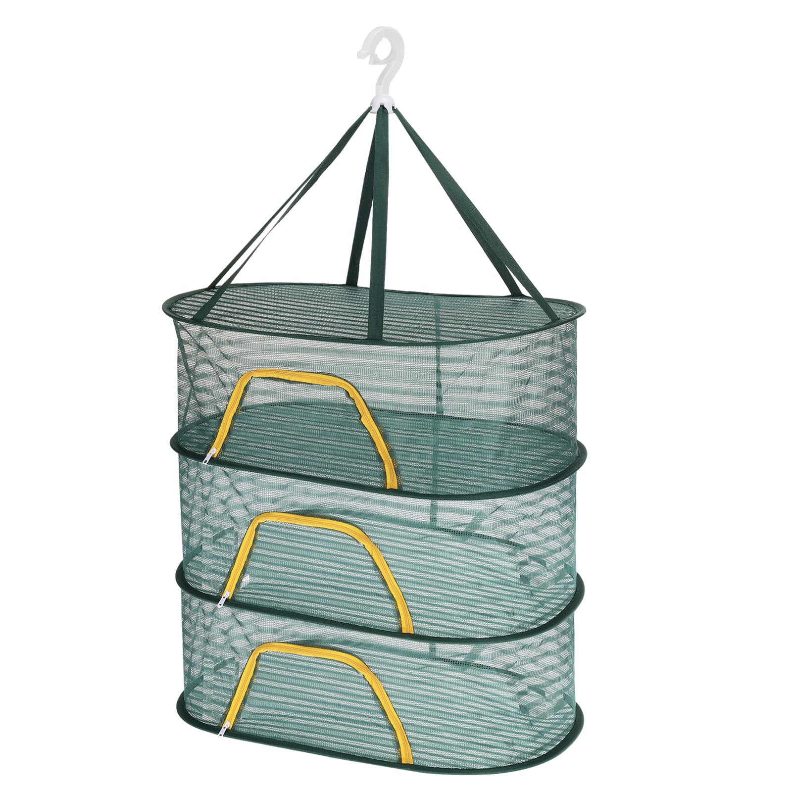 PATIKIL Folded Mesh Clothes Hanging Dryer, 3 Layers Sweater Drying Rack, 70cmx50cm, Green