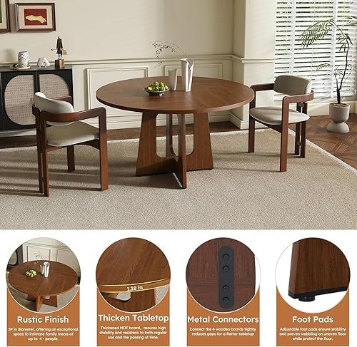 Miniatura 7 de Juego de mesa de comedor redonda de 7 piezas para 6, mesa de comedor de nogal de 47 pulgadas con base de pedestal doble + sillas de comedor