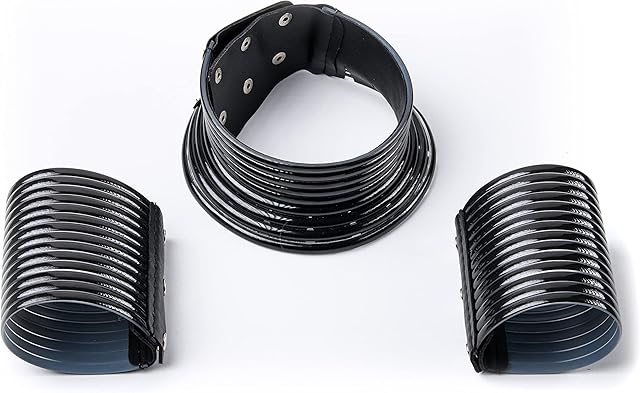ruech Adjustable Metallic Coil African Choker Chunky Statement Cleopatra Ndebele long Necklace Bracelets Gothic Faux Leather