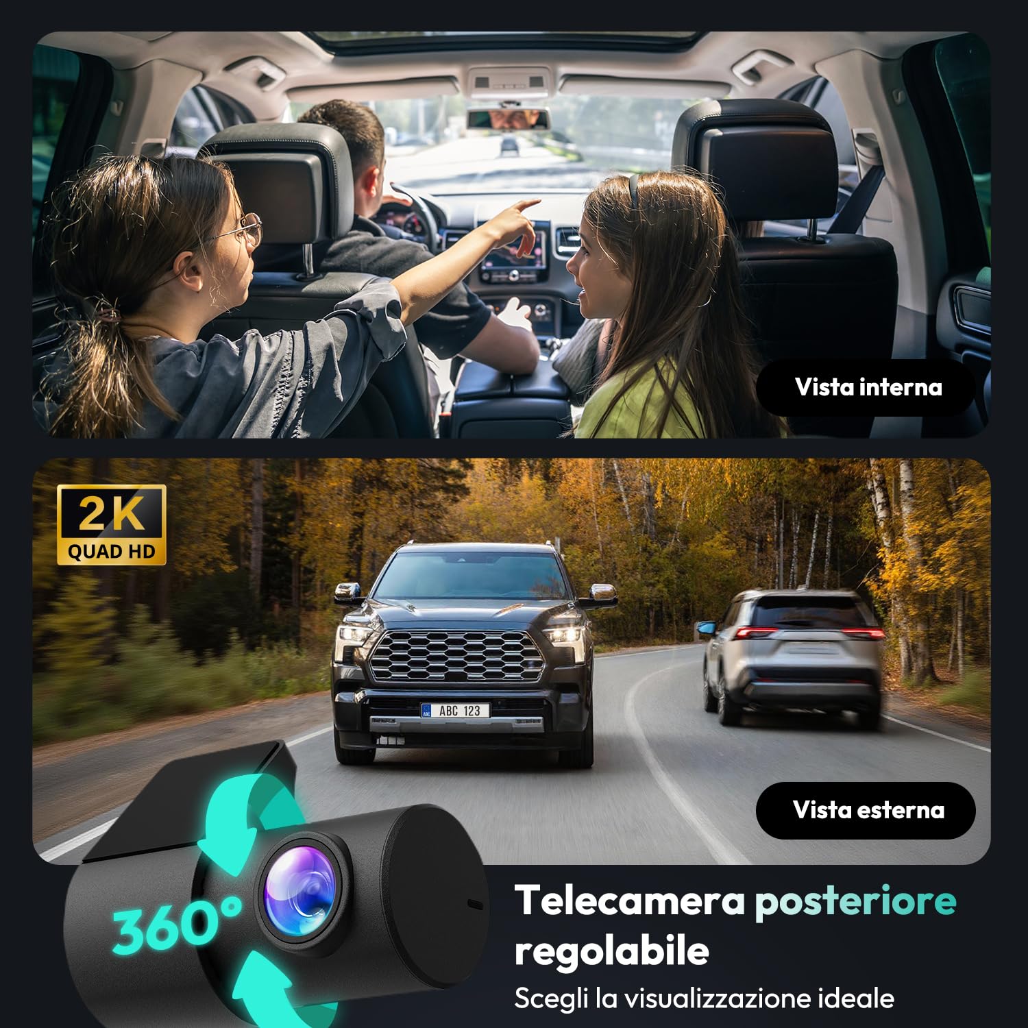 BOTSLAB Dash Cam Auto 4K+1080P con GPS e WiFi, Telecamera Auto Fronte/Retro SD 64GB inclusa, ADAS, Visione Notturna, Grandangolo 170°WDR, IPS da 2,45",Registrazione in Loop, Parcheggio 24 (G980H)