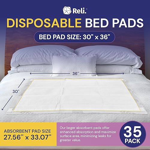 Miniatura 2 de Reli. Almohadillas de cama desechables (paquete de 35) | 30 x 36 pulgadas | Almohadillas de cama XL desechables para adultos con adhesivos