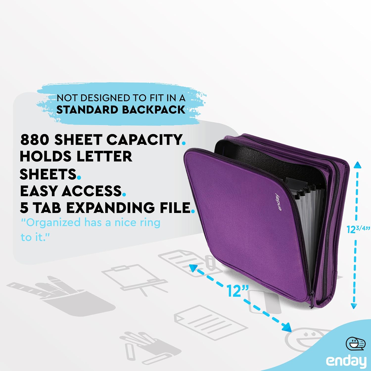 Zipper Binder 3 Ring, Large 2 Inch Binder with Zipper, 880 Sheet Capacity with Durable Handle, Multiple Pockets School Organizer, Purple - by Enday