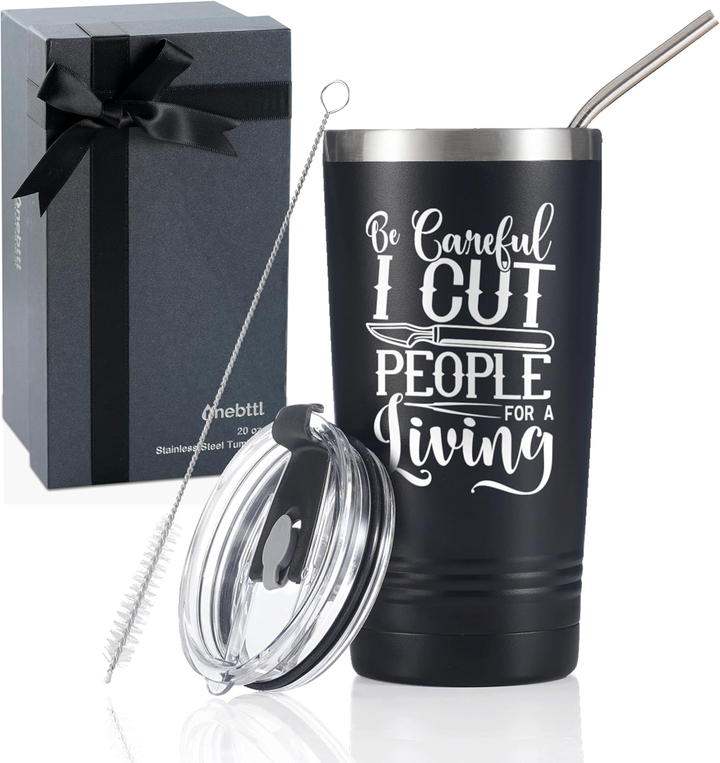 Onebttl Surgeon Gifts for Men, Women, 20oz/590ml Double Wall Vacuum Insulated Stainless Steel Tumblers Cups - Cut People for a Living, Black