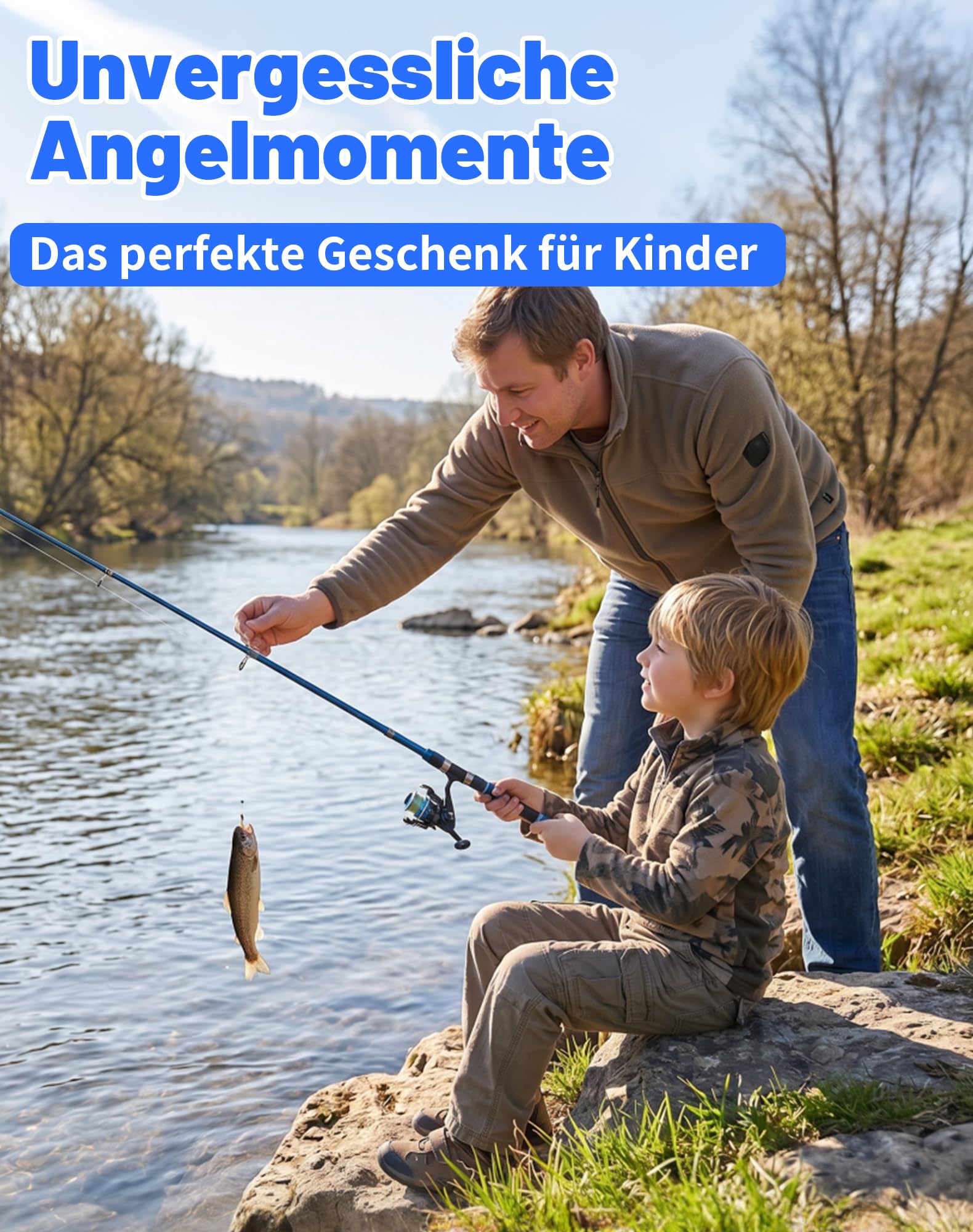 Set de Pêche Enfant 1,8 m – Canne à Pêche Télescopique avec Moulinet, Kit Complet pour Débutants, Sac de Transport Inclus