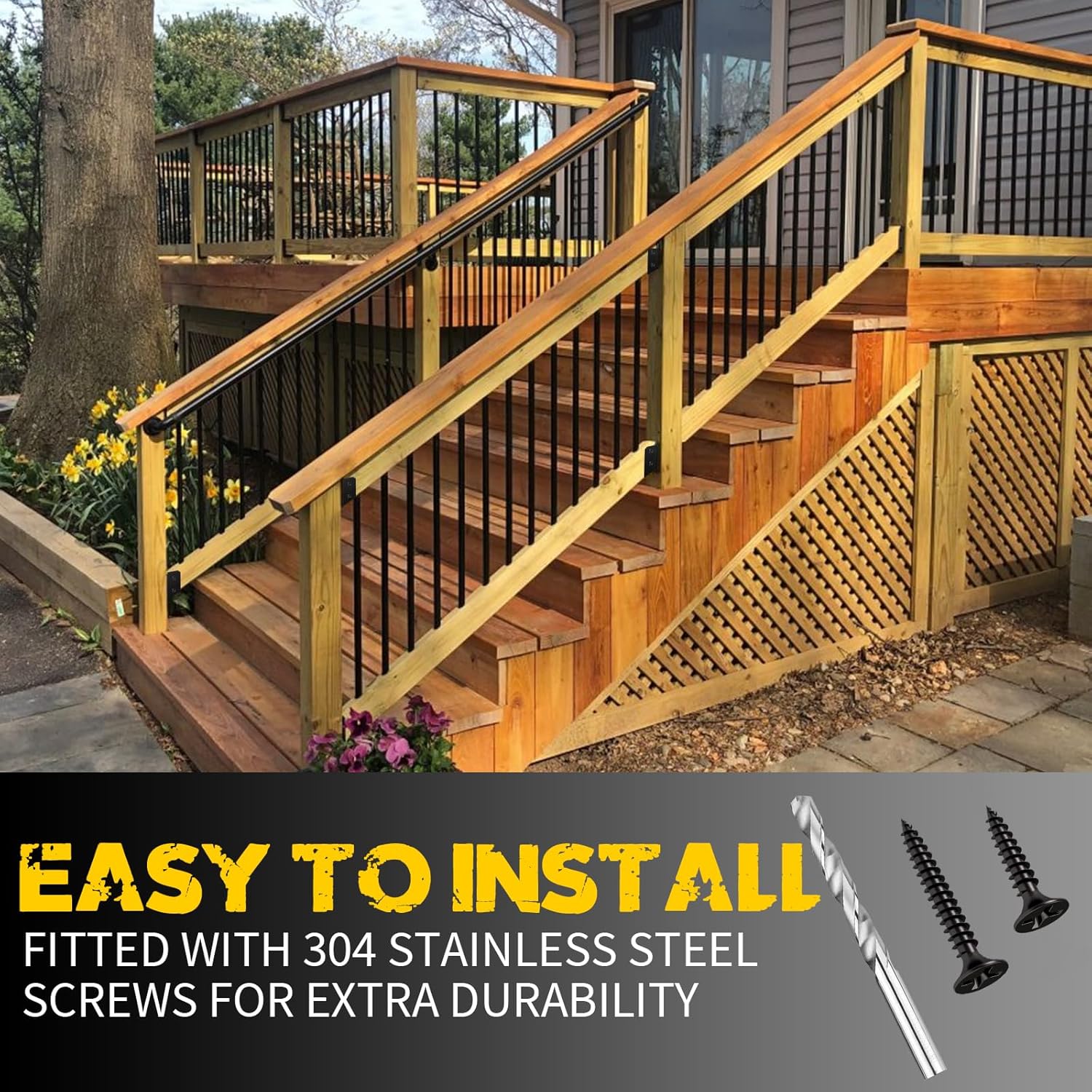 U-Shaped Deck Railing Bracket Connectors, 30 Degree Attachment Brackets with Screws for 2" x 4" Lumber, Stair Handrail Connectors for Wood Fences - 4Pair