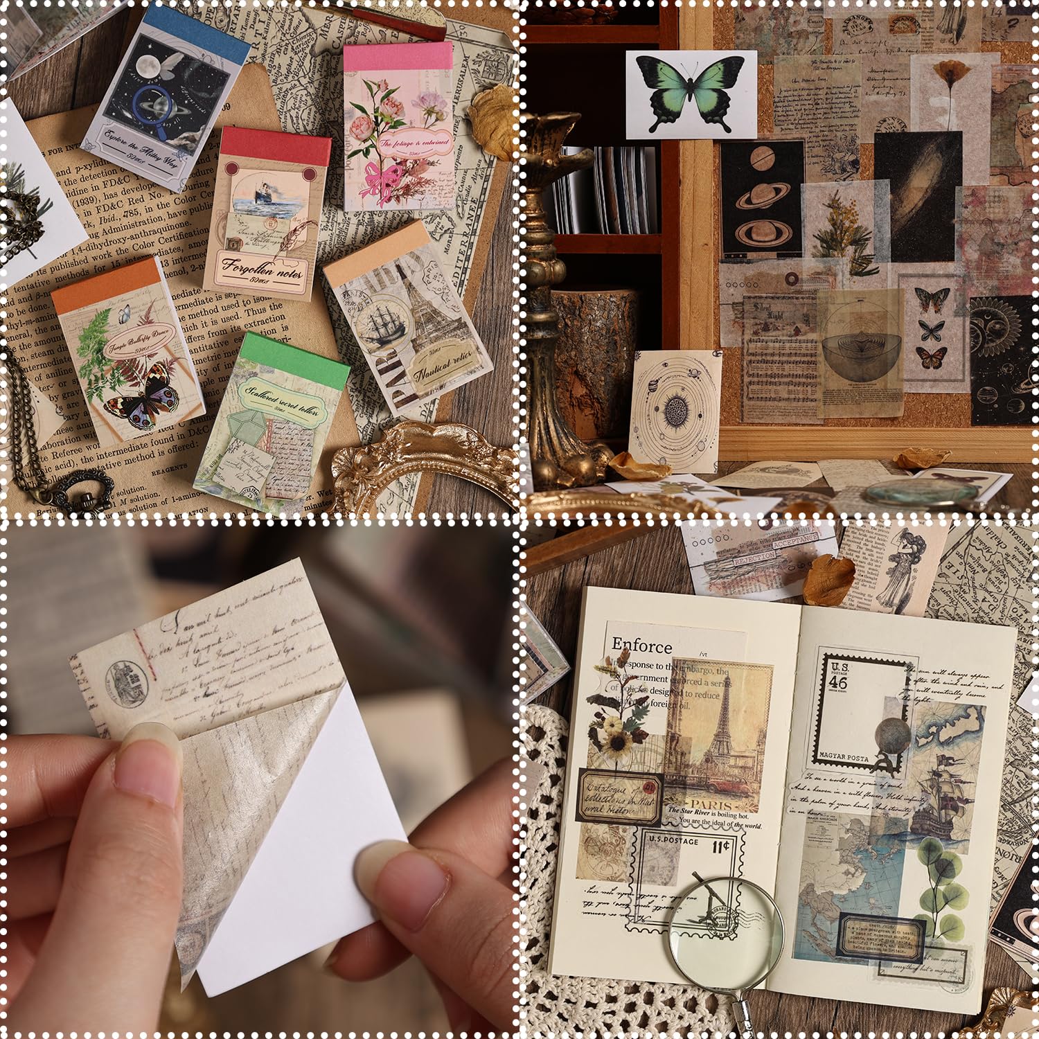 300 Pcs Vintage Washi Stickers in 6 Mini Books, Scrapbooking Supplies