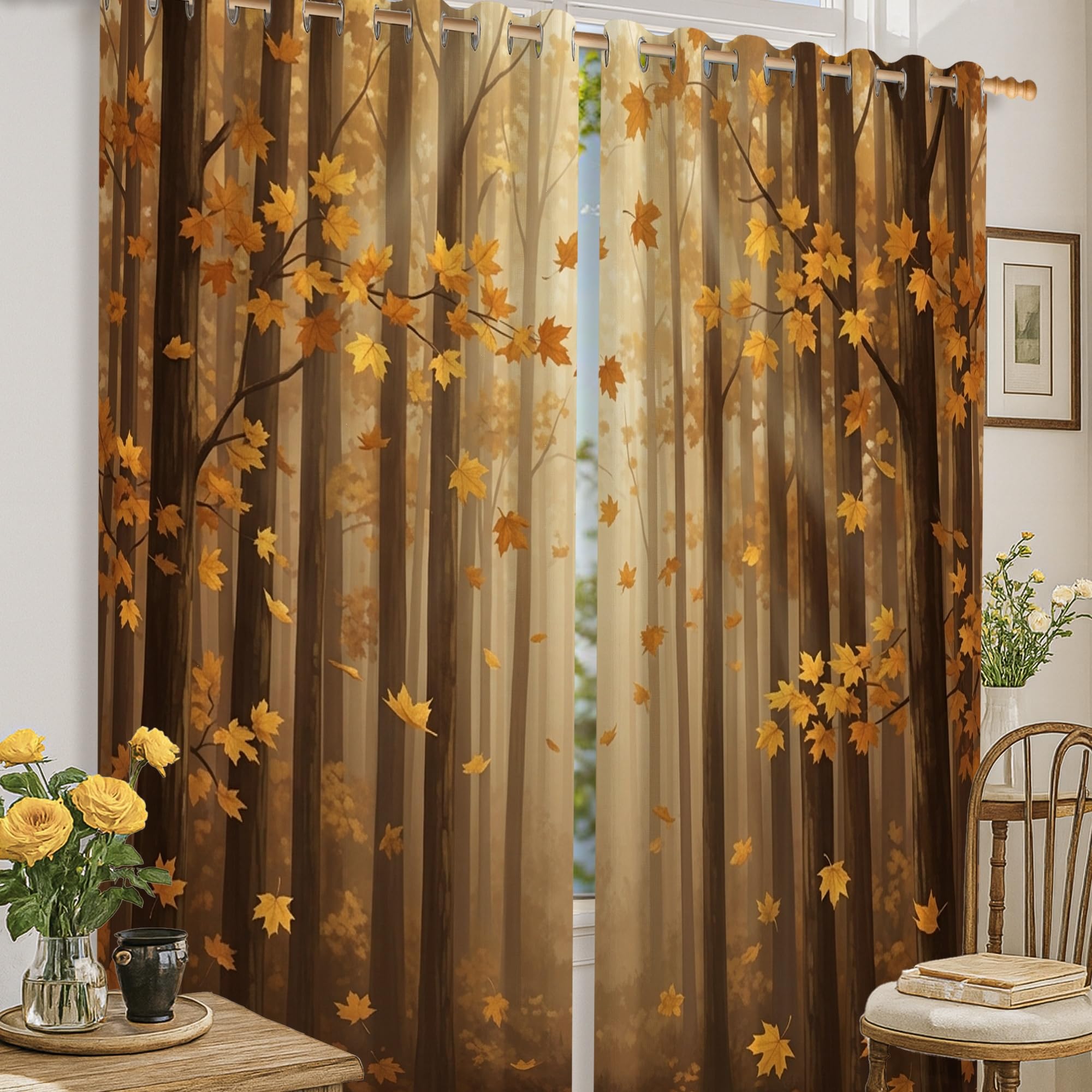 Rideaux occultants motif automne pour transformer l'ambiance de votre salon rustique