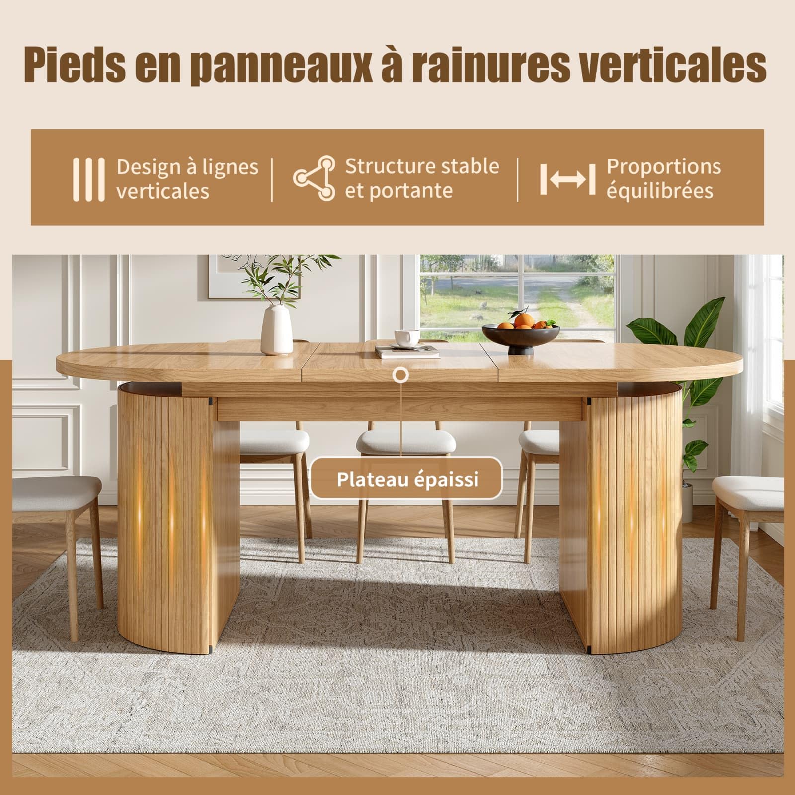 Sweiko Table à Manger Extensible avec Rangement Caché, Bureau Convertible avec Épais, Dining Table avec Pieds Rainurés, Meuble Gain de Place pour Salon, Cuisine