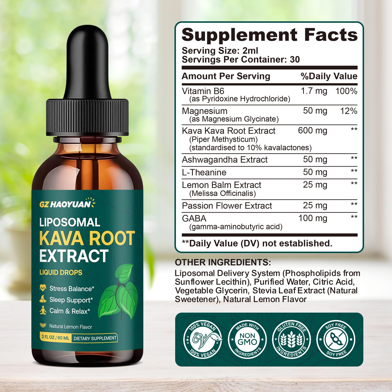 Liposomal Kava Kava Drops for Calming & Relaxation – Kava Root Extract Supplement with GABA, Ashwagandha & Magnesium - Support Mood & Better Sleep, Fast-Absorbing Vegan Kava Liquid Drops Lemon 2 Fl Oz — Amazon image 8